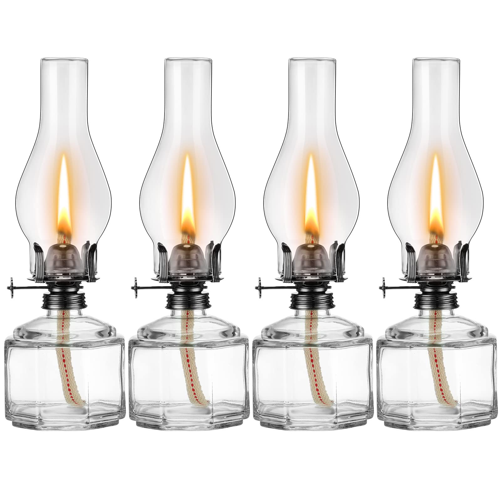 Yahenda 4 Pieces Chamber Oil Lamp for Indoor Use, Vintage Oil Lantern Large Glass Clear Kerosene Lantern Decorative Hurricane La