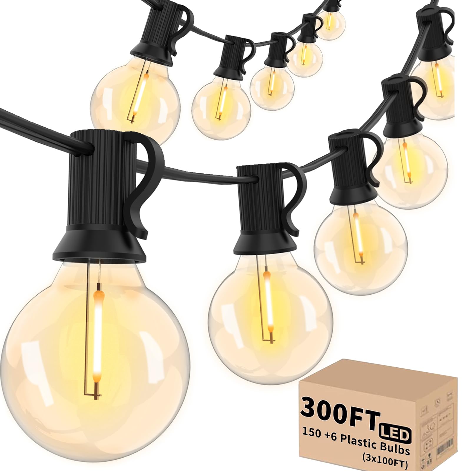 Svater Outdoor String Lights 300 FT, Patio Lights Outside with 156 G40 Shatterproof LED Bulbs, Waterproof Hanging Globe Lighting