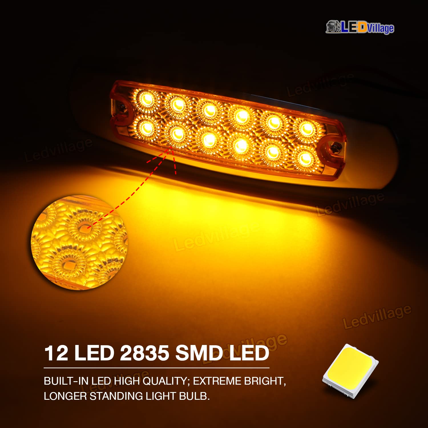 Ledvillage 20 Pcs 12V Dc 6.4 Inch Amber Led Side Marker Clearance Lamp Heavy Truck Lighting 12 Diodes Trailer Truck Atv Suv Coac