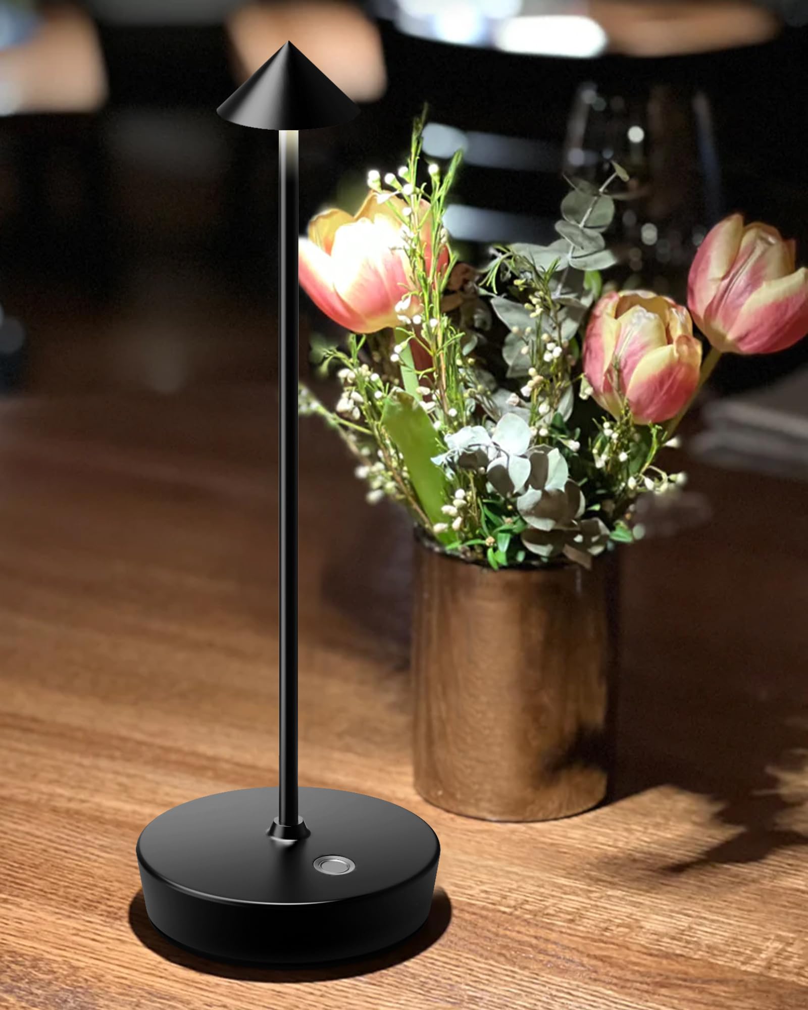 SHANGCAI Cordless Table Lamp Rechargeable LED Touch Dimmable 4.3x4.3x12.8 inches Black Model X12