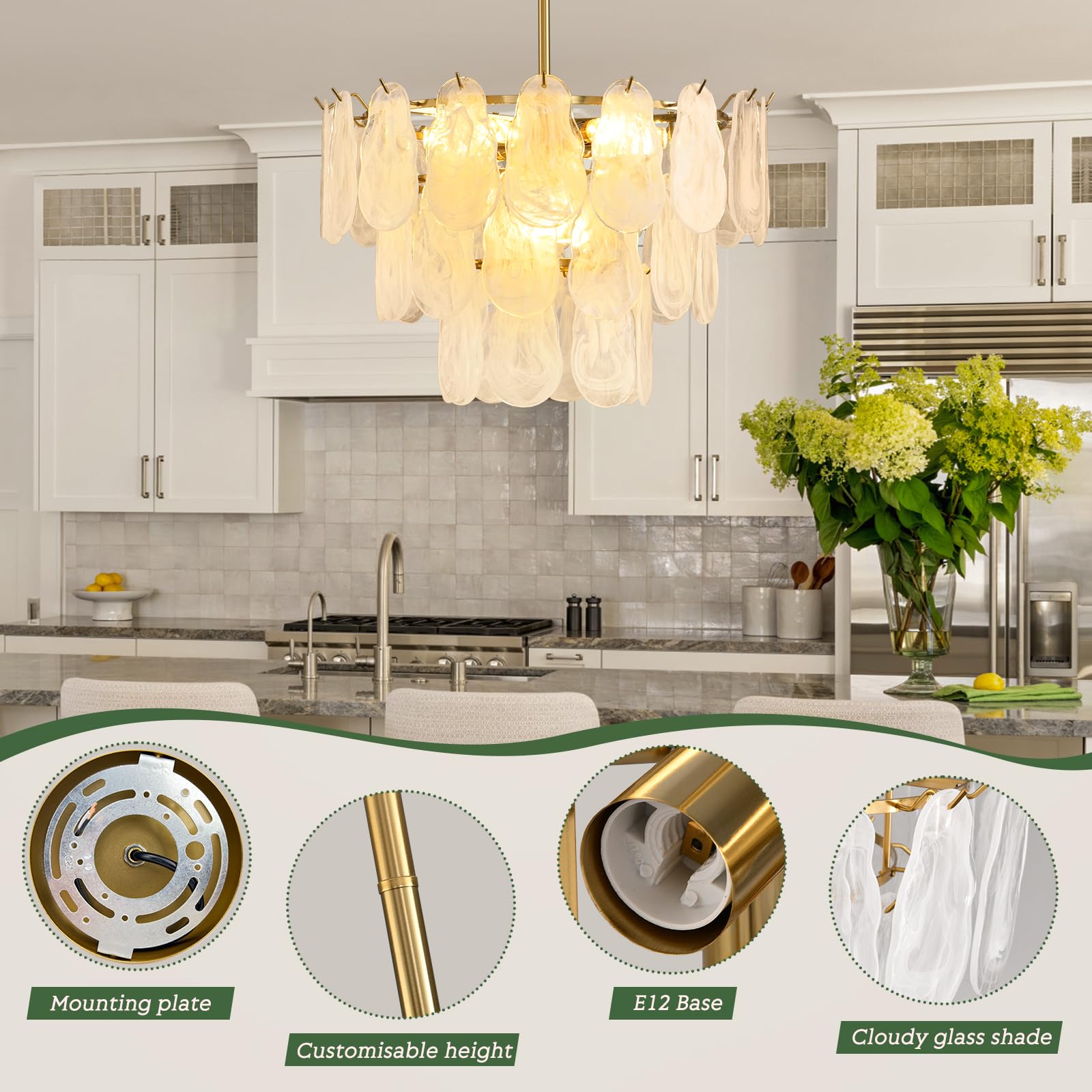 KELUOLY Modern Gold Chandelier, 23.6" Glass Pendant Light, 9-Light Crystal Fixture for Living Room, Bedroom, Dining Room (Model LW1006-J60)