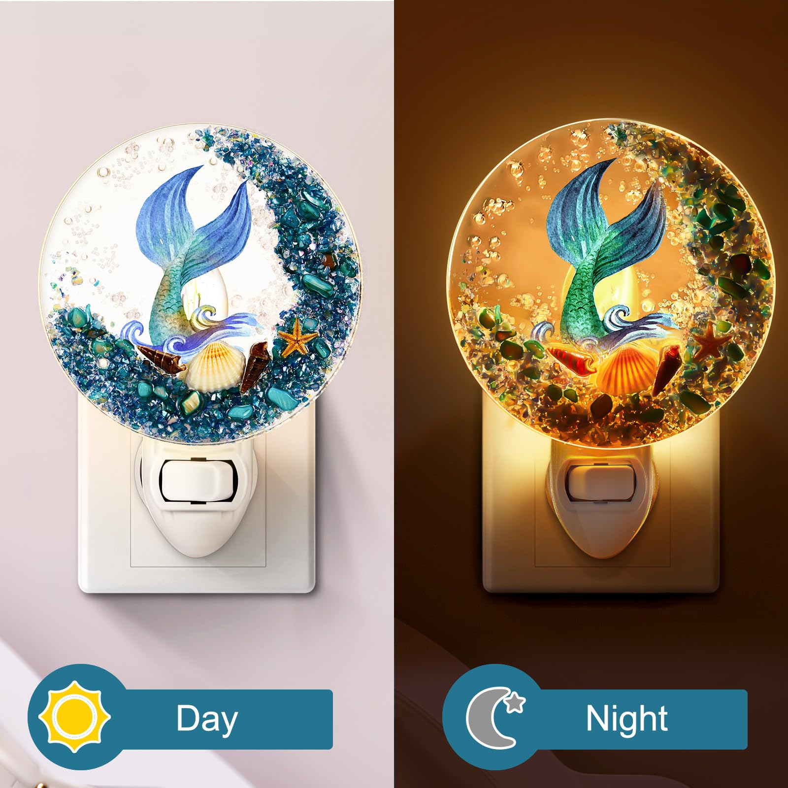 Hortsun Seashell Night Light, Ocean Animal Design, 12 x 8 x 8 cm, Blue, Vintage Beach Lamp for Home, Bedroom, Living Room, Bathroom