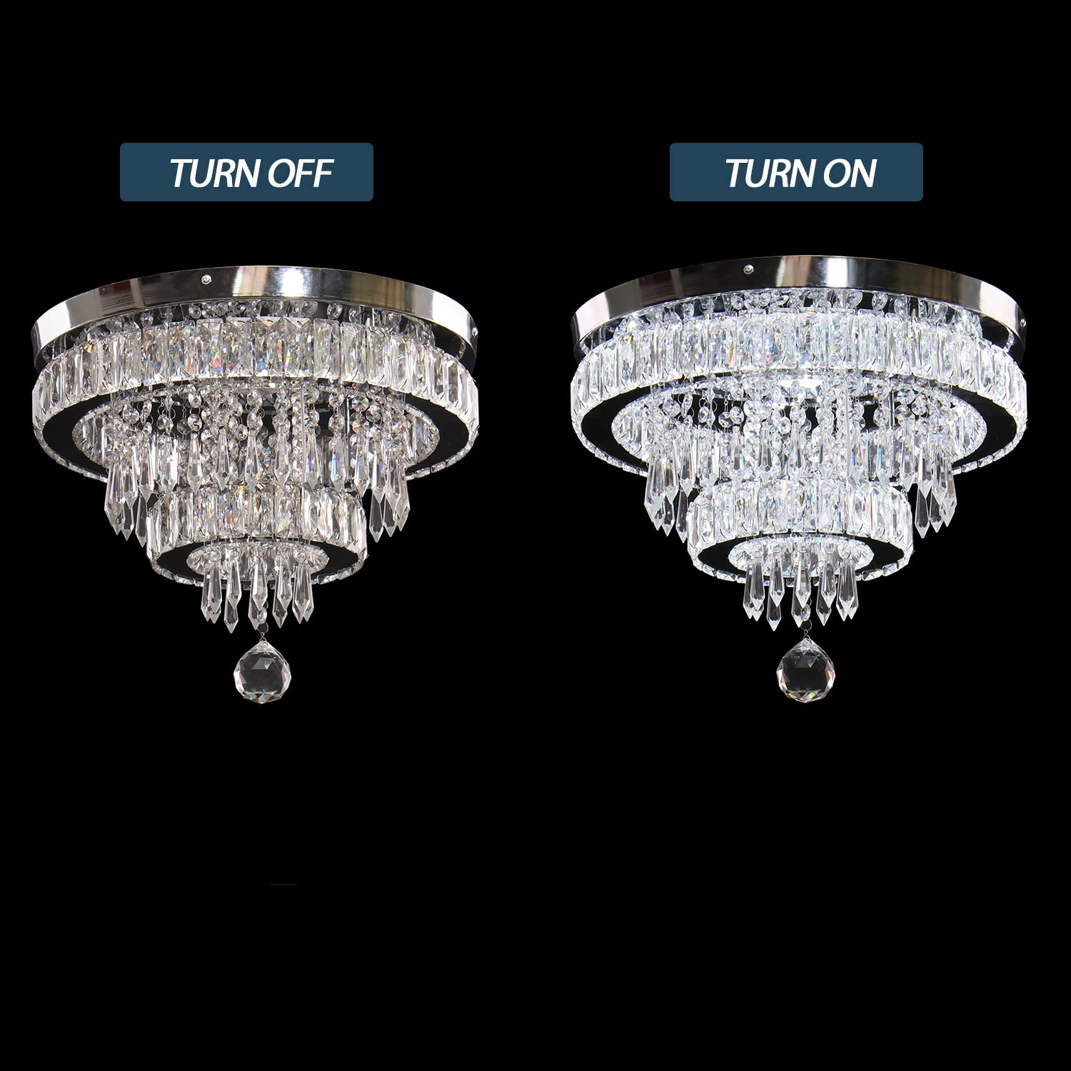 Finktonglan 16&quot; Crystal Chandelier, Led Semi Flush Mount Ceiling Light For Bedrooms & Dining Room