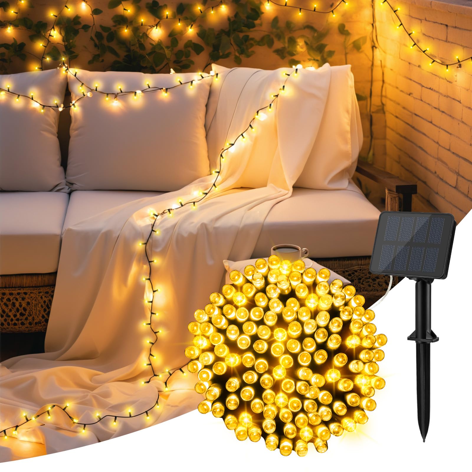 cshare Solar String Lights for Outside, 39.4ft 120LED Outdoor Solar String Lights 8 Modes for Garden Yard Patio Tree Christmas D