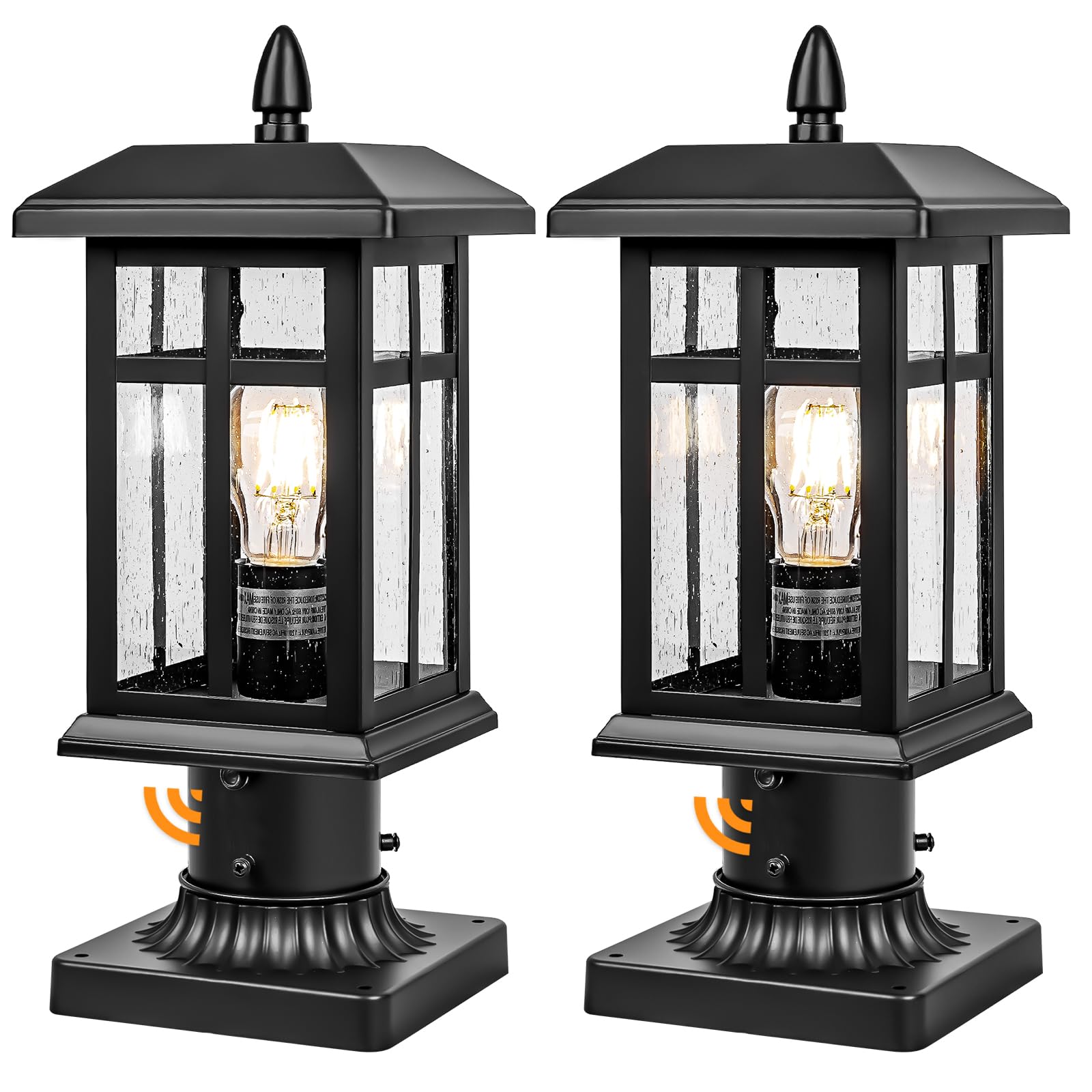 Brilvibera Outdoor Post Light 2 Packs Dusk To Dawn, Post Lights Outdoor Electric With Pier Mount, Black Waterproof Pole Lights, Lamp Posts Outdoor Lighting Hard Wired For Yard, Driveway, Path