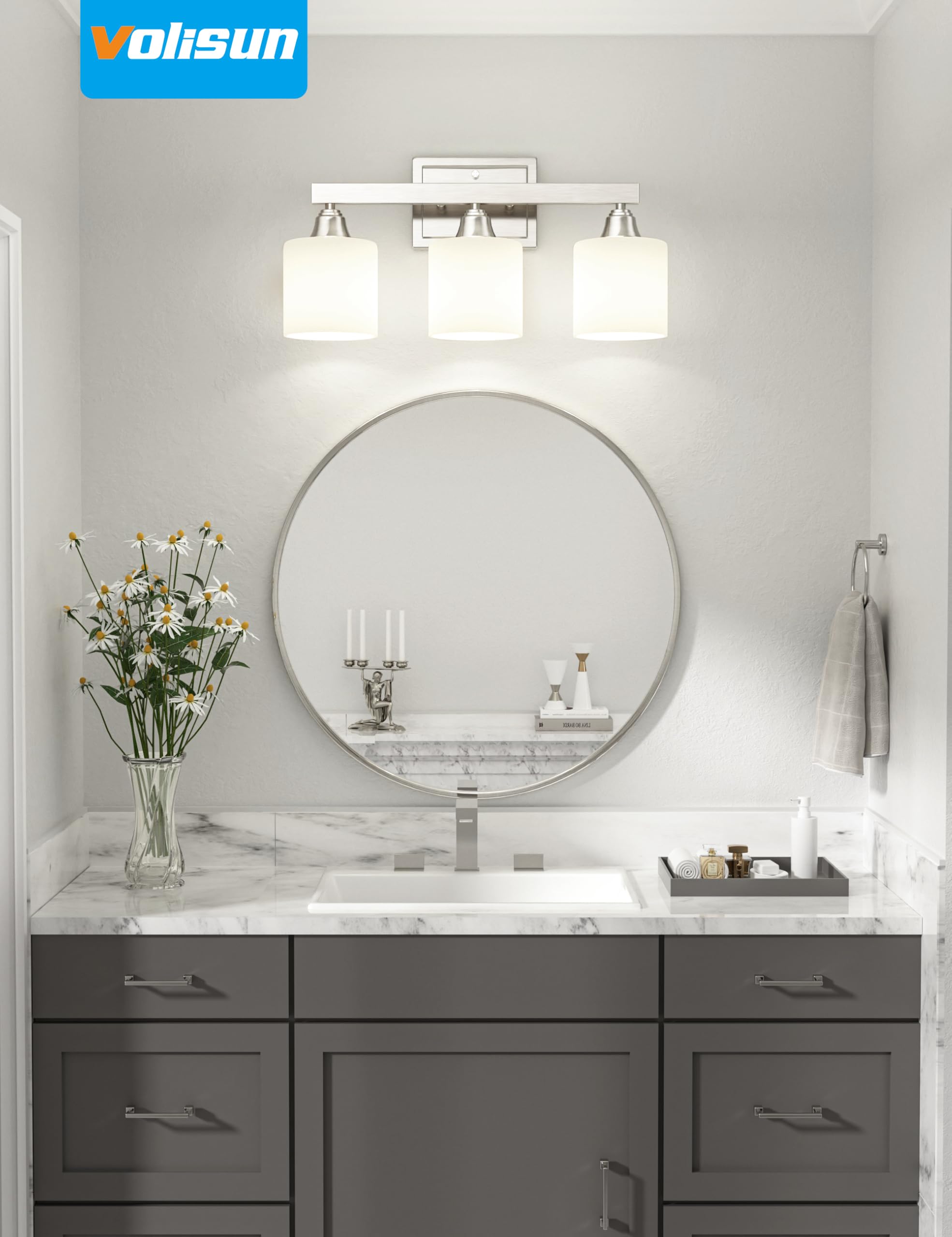 Volisun 6-Light Bathroom Light Fixtures, Brushed Nickel Bathroom Vanity Light Over Mirror, Modern Vanity Light For Bathroom With