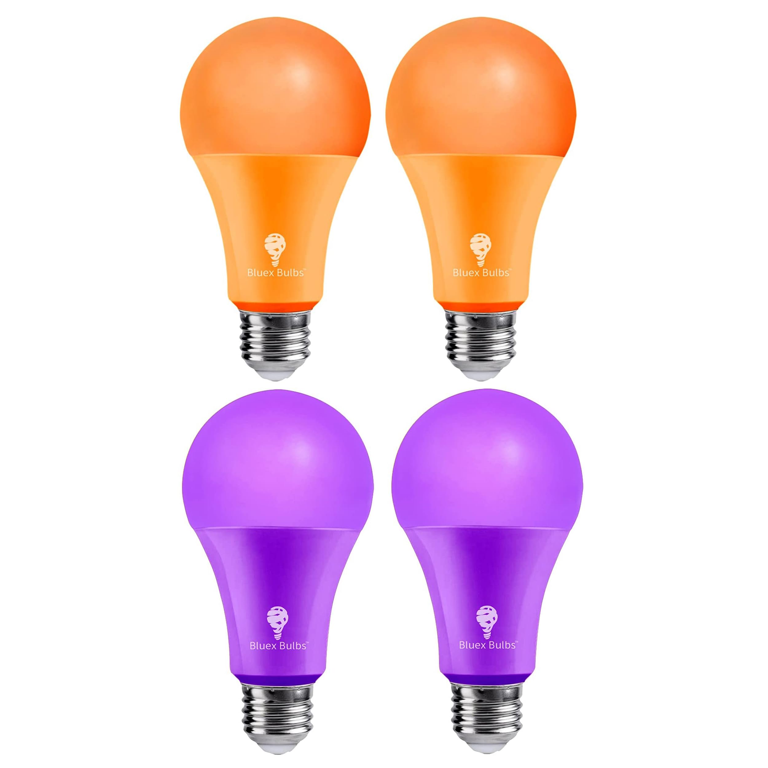 4 Pack Bluex Led A21 Purple Orange Light Bulbs - 15W (120Watt Equivalent) - E26 Base Purple Orange Led Party Decoration, Porch, 