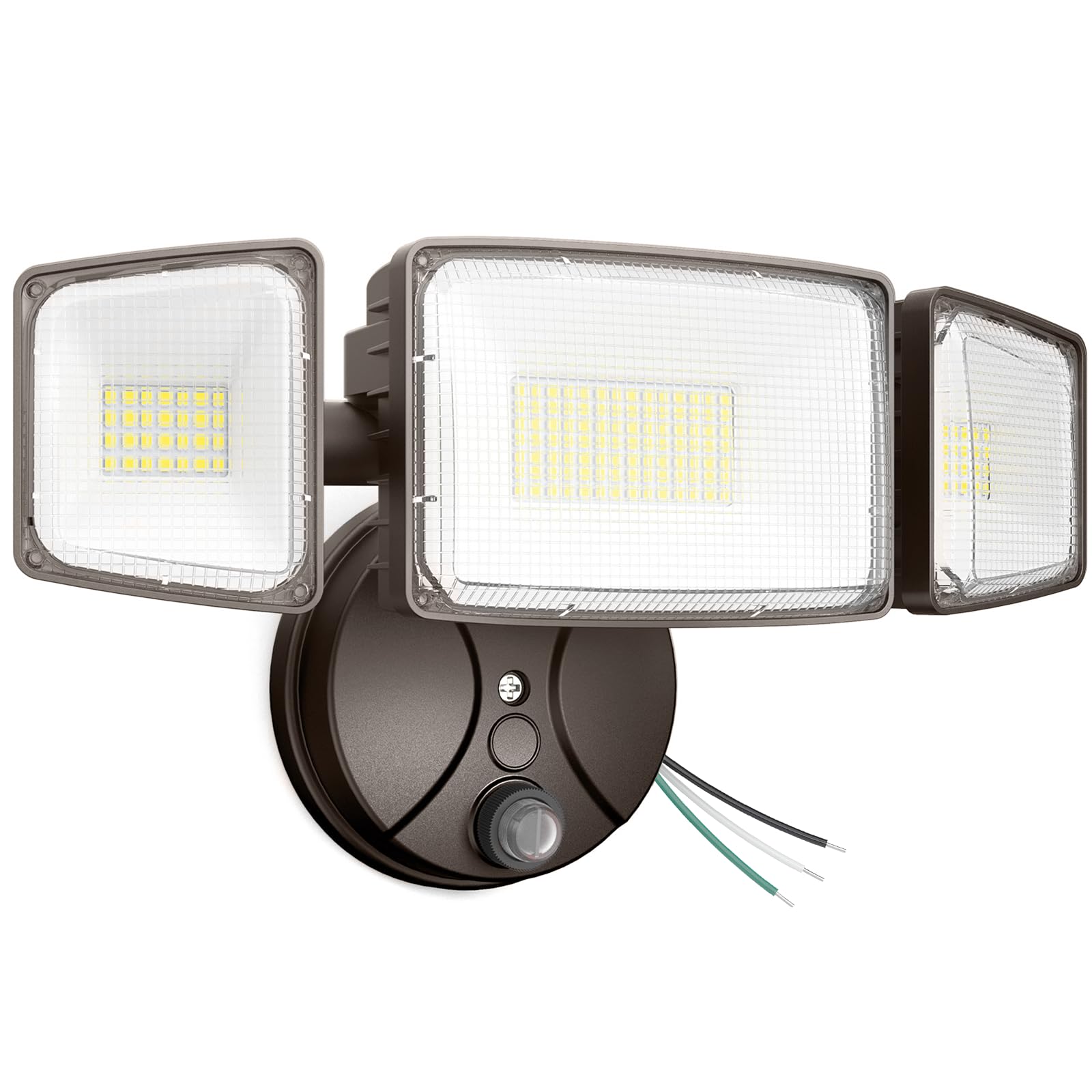 Onforu 100w Dusk to Dawn Outdoor Lighting 11000LM Led Outdoor Light from Dusk Till Dawn Super Bright Flood Light IP66 Waterproof Exterior Security Brown Light Fixture 3 Heads Photocell for Garage Yard