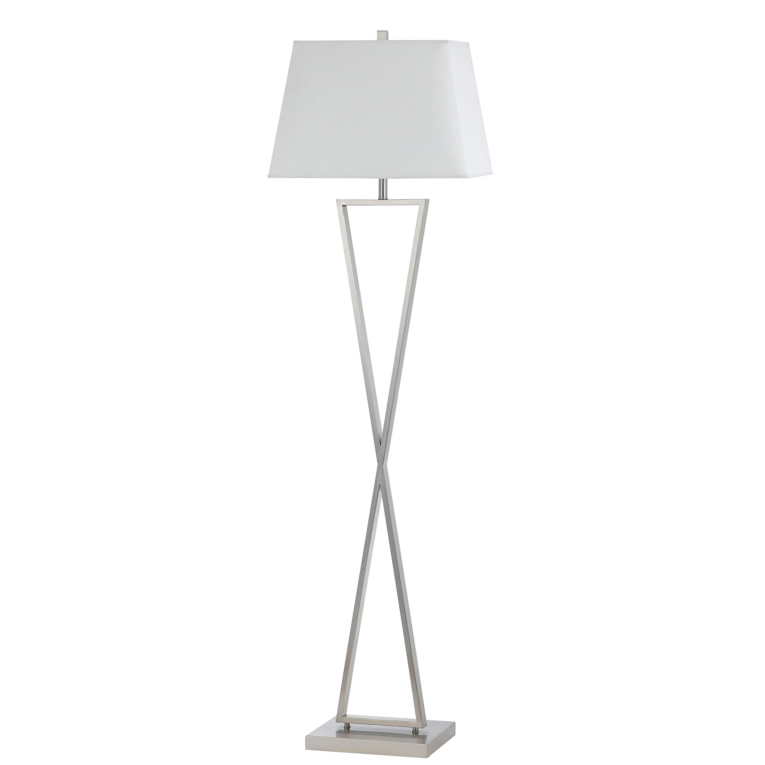 X Shaped Metal Body Floor Lamp with Rectangular Tapered Fabric Shade, White