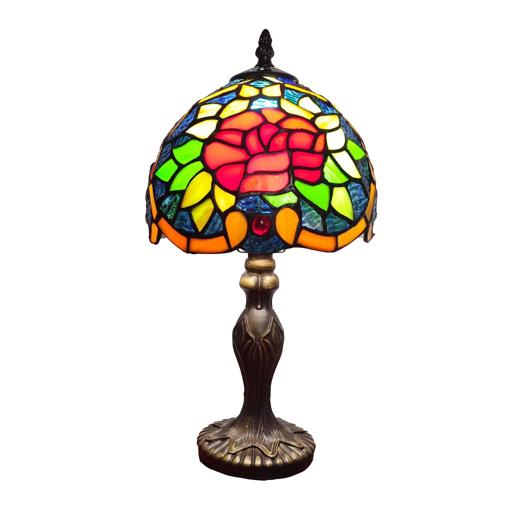XPHMXP Tiffany Table Lamp Red Heart Rose Flower Stained Glass Lamp 3-Way Decorate Reading Light for Home Living Room Nightstand Bedroom Office Include Light Bulb