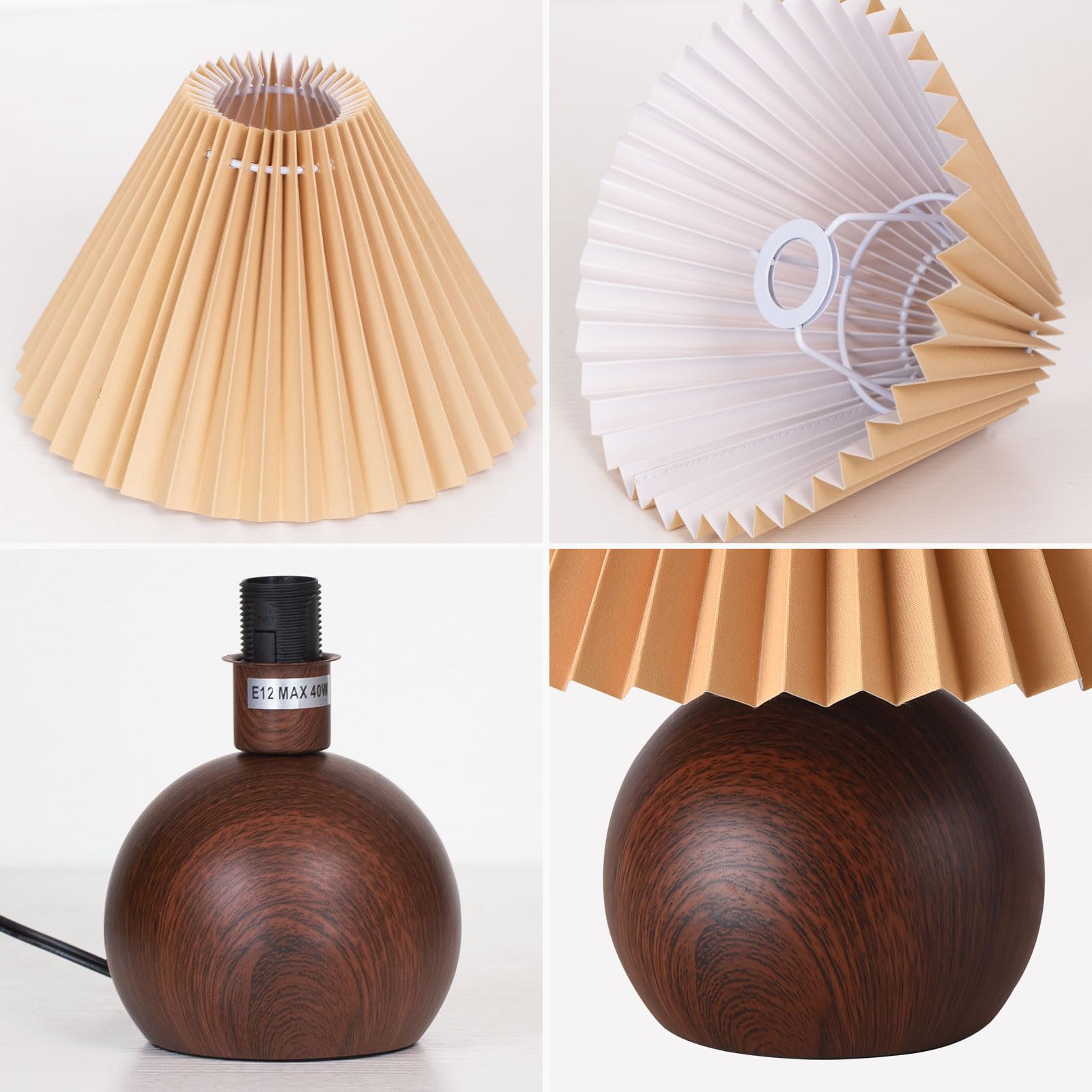Kunjoulam Small Pleated Table Lamp, Modern Bedside Nightstand Lamp With Coffee Lampshade, Cute Lamp For Bedroom Living Room Home Office Decor With E12 Bulb