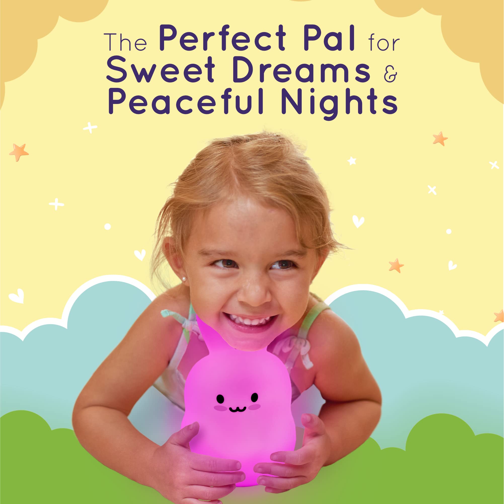 Lumipets Night Light Kids Lamp, Silicone Rubber, Rechargeable, Multicolor, 4 Piece Set, Model LumiPets2