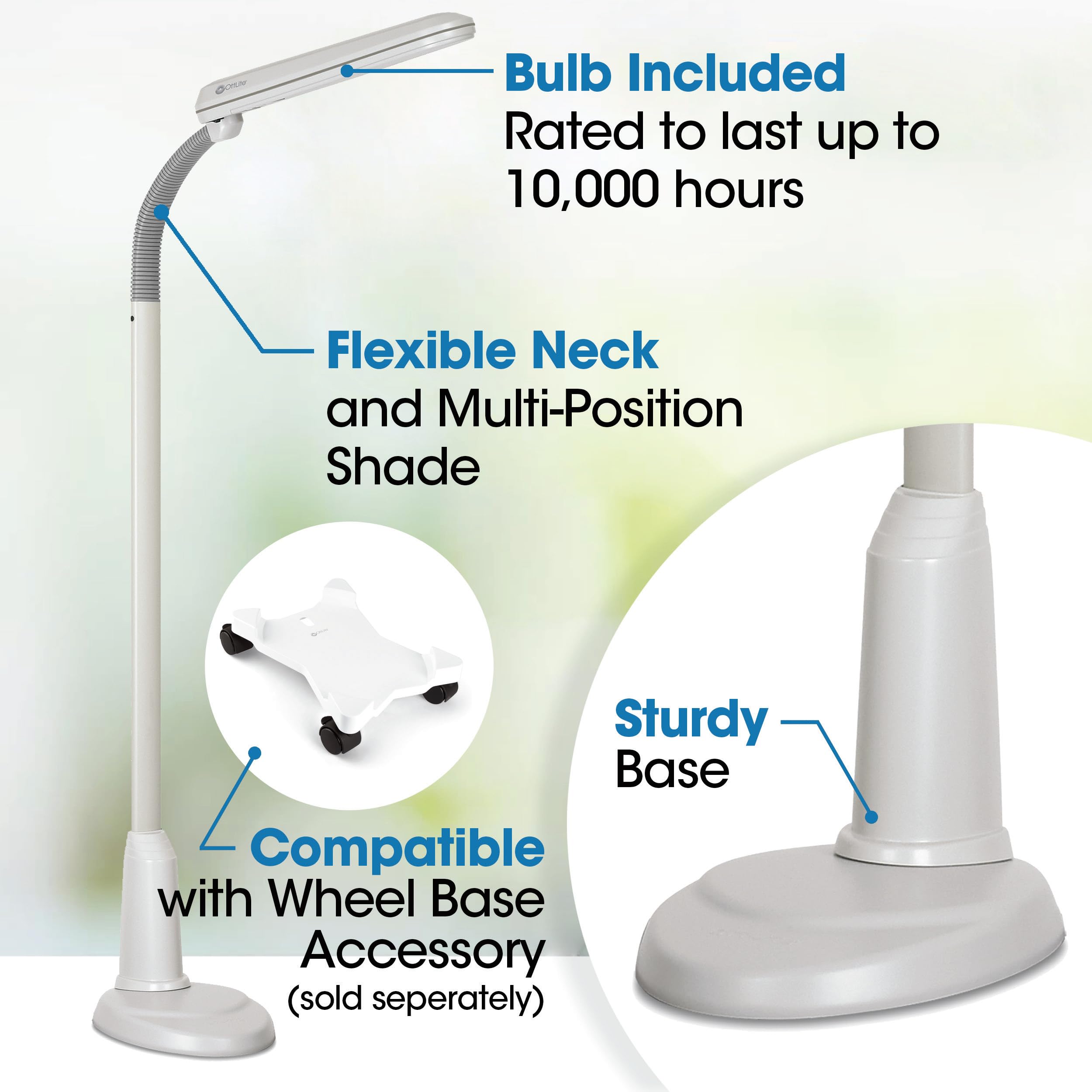 OttLite Standing Floor Lamp - Adjustable Neck, 24w Compact Fluorescent, Off-White, Large, Model L24554-SHPR for Home & Office