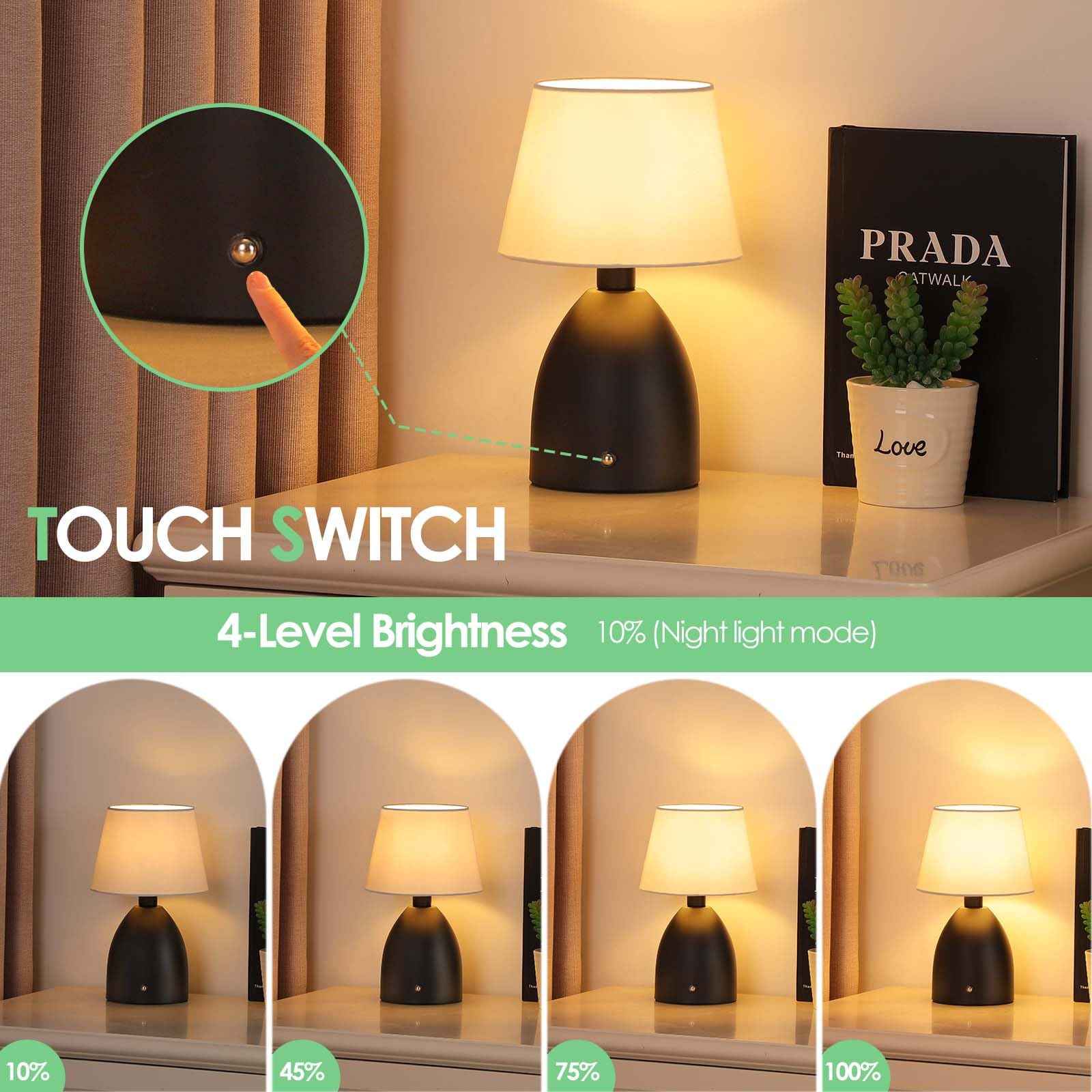 Ggoying Cordless Table Lamp Set Of 2, Small Rechargeable Desk Lamp, 4-Level Brightness Bedside Nightstand Lamps For Bedroom, Kid