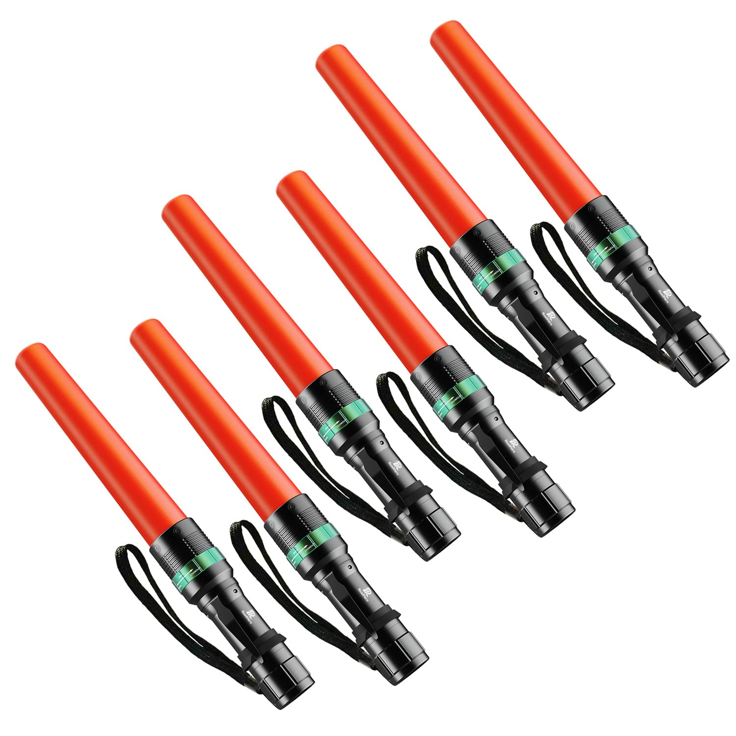 RoadHero 6 Pieces 11 Inch Traffic Wand with Strobe Modes LED Safety Signal Flashlight Wand with Wrist Strap and Side Clip for Tr