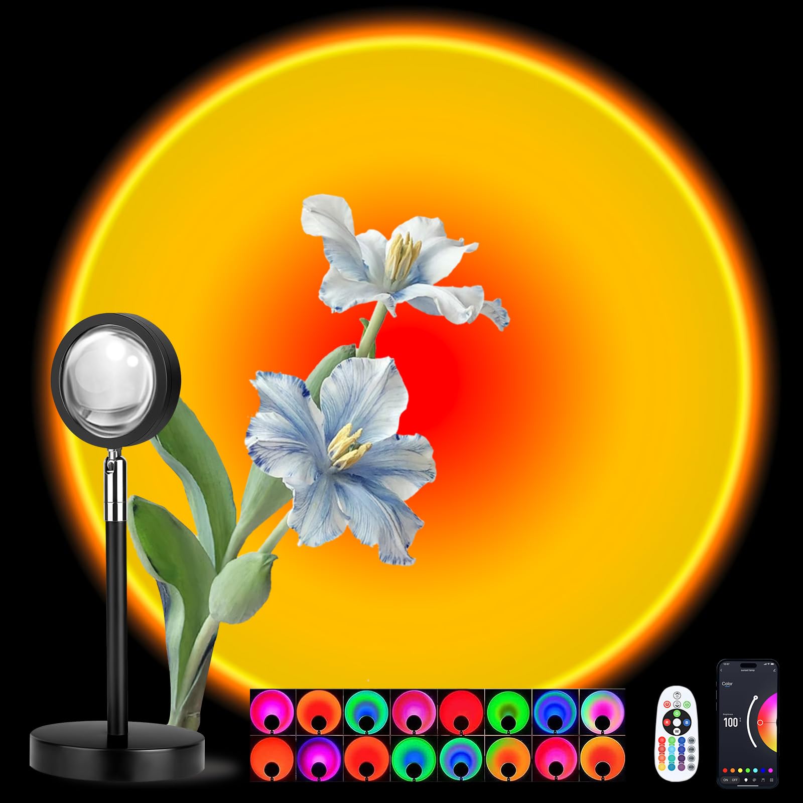 Spacenight Sunset Lamp Projector Multi-Color Multi-Mode, Dimmable, Timing, Music Rhythm, Sunset Background Wonderful Visual Impa
