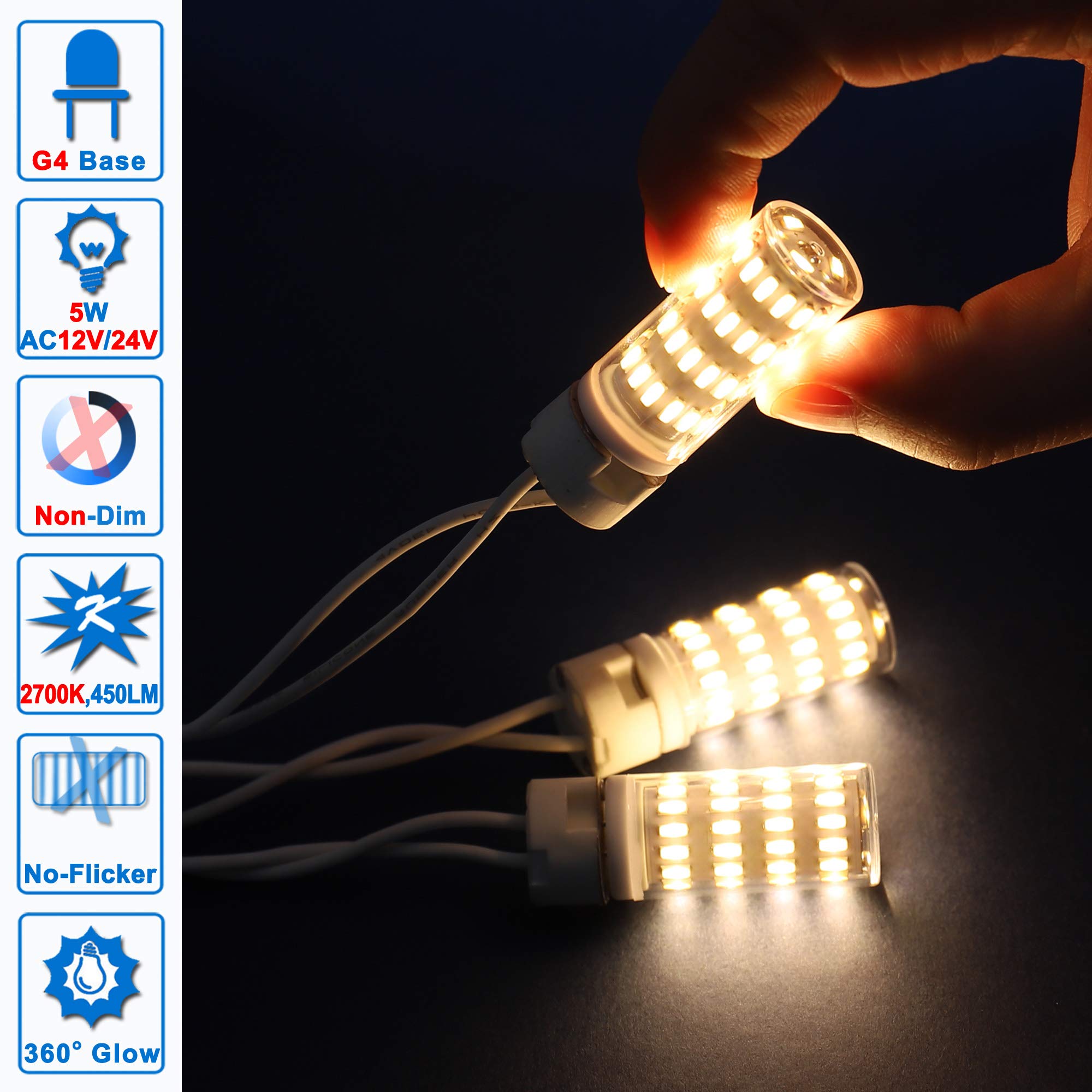 Ziomitus G4 T3 Led Landscape Bulbs 5W 12~24V, G4 40W 35W Halogen Equivalent,2700K Soft Warm White,Low Voltage G4 Jc Bi-Pin Light