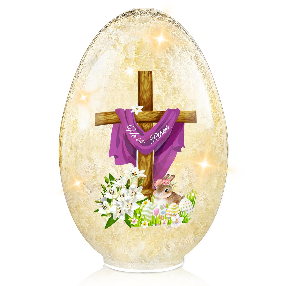 Ester Egg Light Decorations, 8.27'' Lighted Glass Egg Tabletop Decor He Is Risen Crackle Leds Night Light, Lighted Glass Spheres