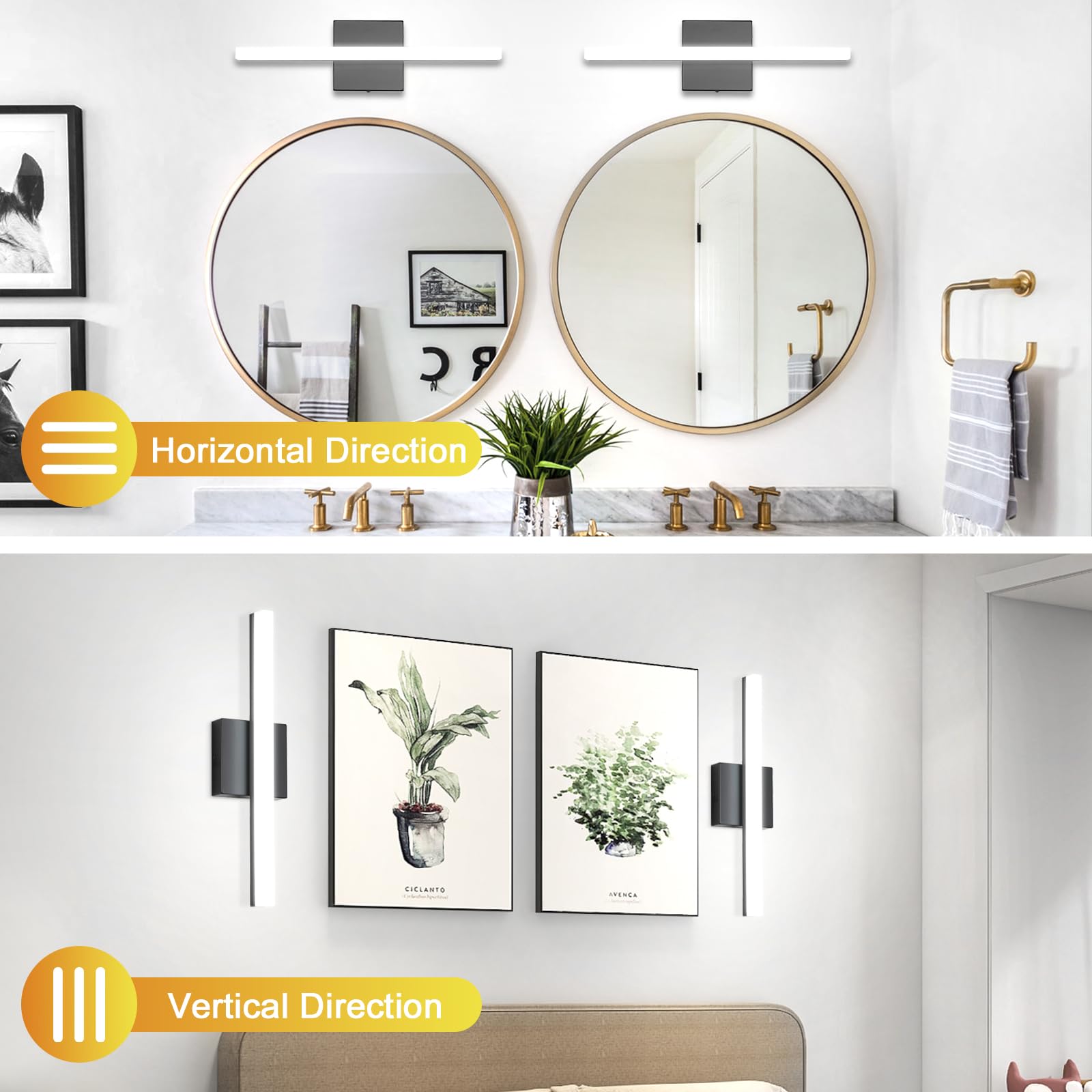 Combuh Led Bathroom Vanity Light Bar 16 Inch 9W Black Ip44 Over Mirror Lighting Fixture Wall Sconces Indoor Modern Cool White 60