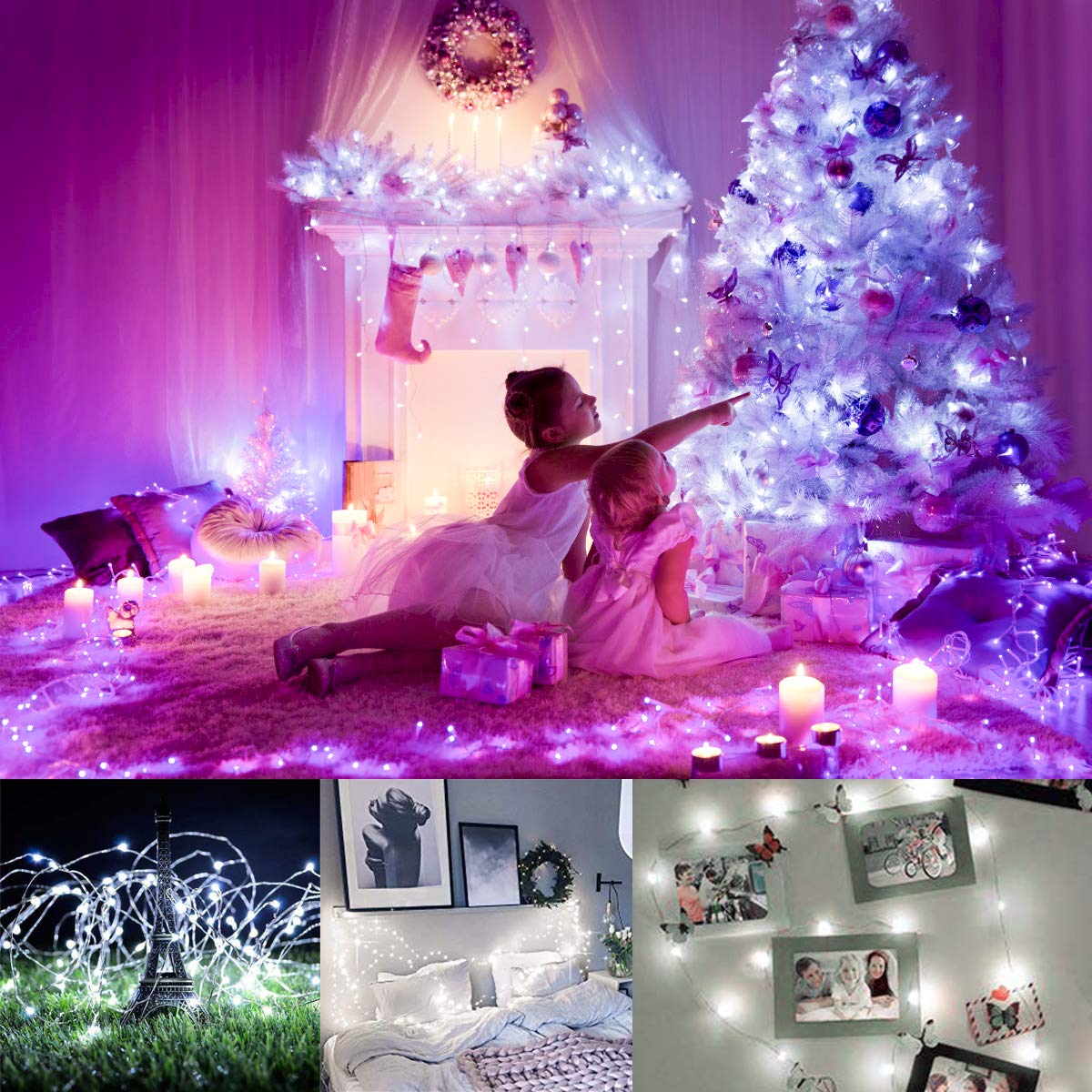Decute 500Led 164Ft Fairy String Lights Cool White Christmas Light Silver Wire W/Remote, Firefly Lights Starry Light For Diy Chr