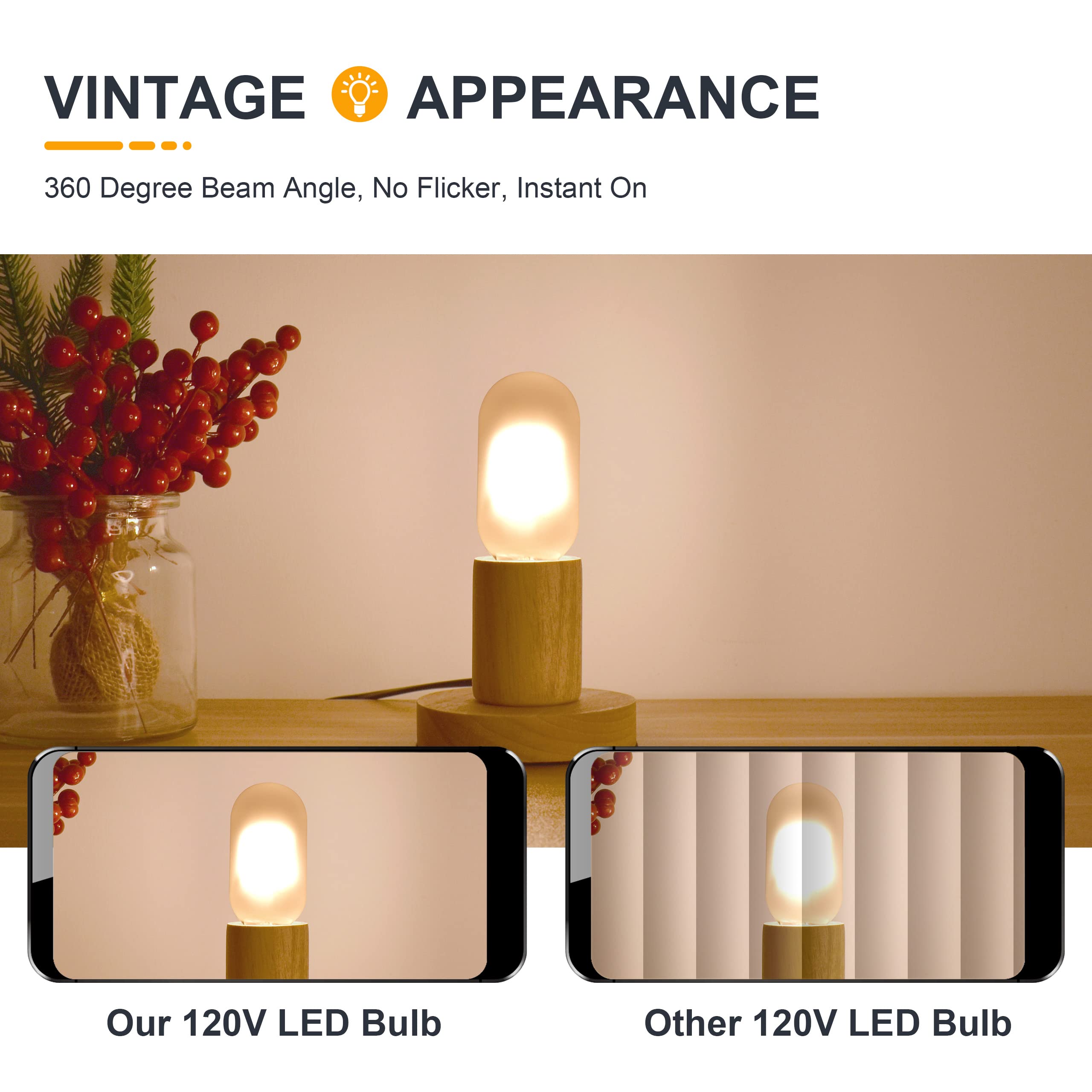 TOKCON Frosted T45 LED Bulbs - Vintage E26 Base, Dimmable, 4W 2700K Soft Warm White, 3 Count