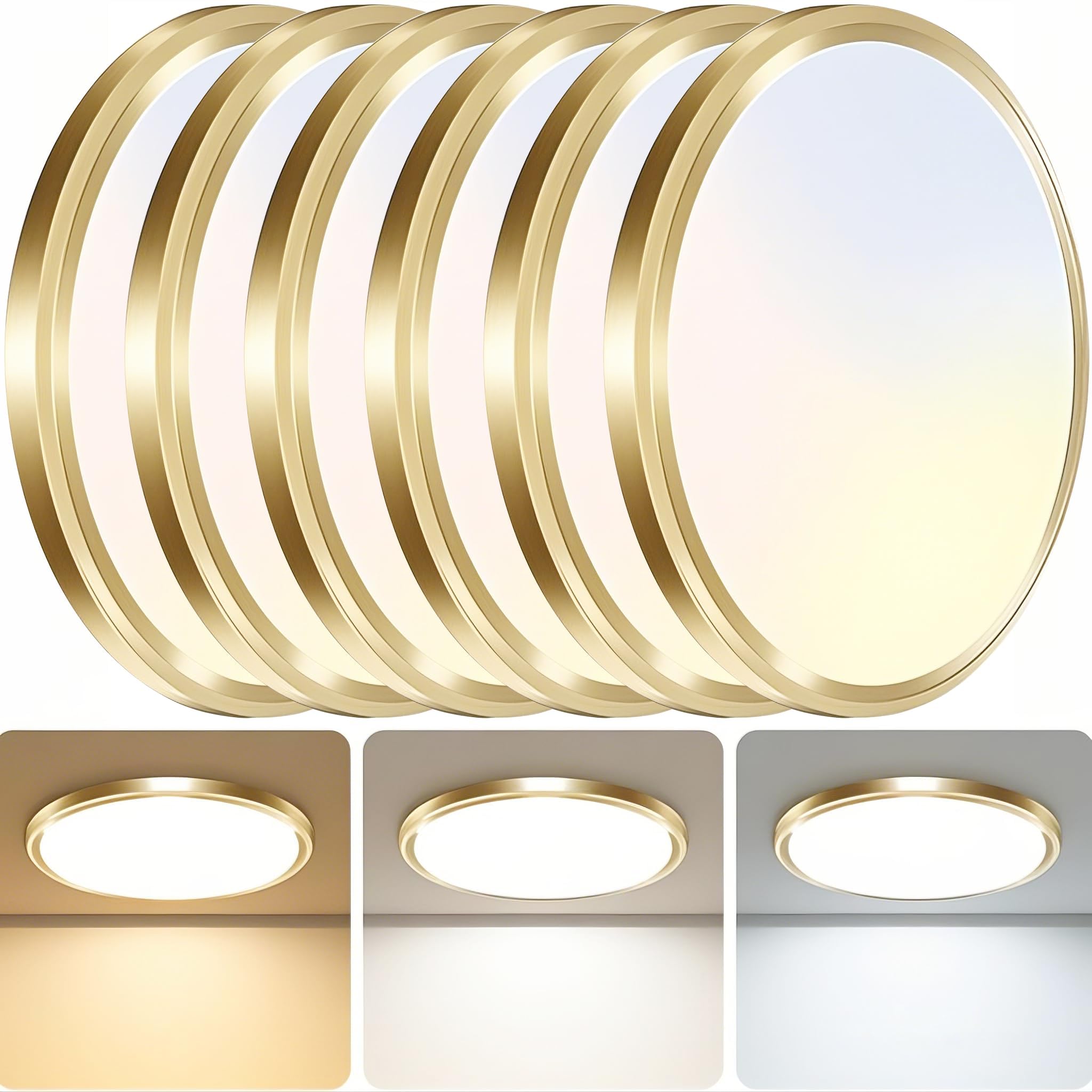 Zemty 6Pack Led Ceiling Light Fixture, 6.5-Inch 12W 1200Lm Small Flush Mount Light, Adjustable 3000K 4000K 6500K Color Temperatu