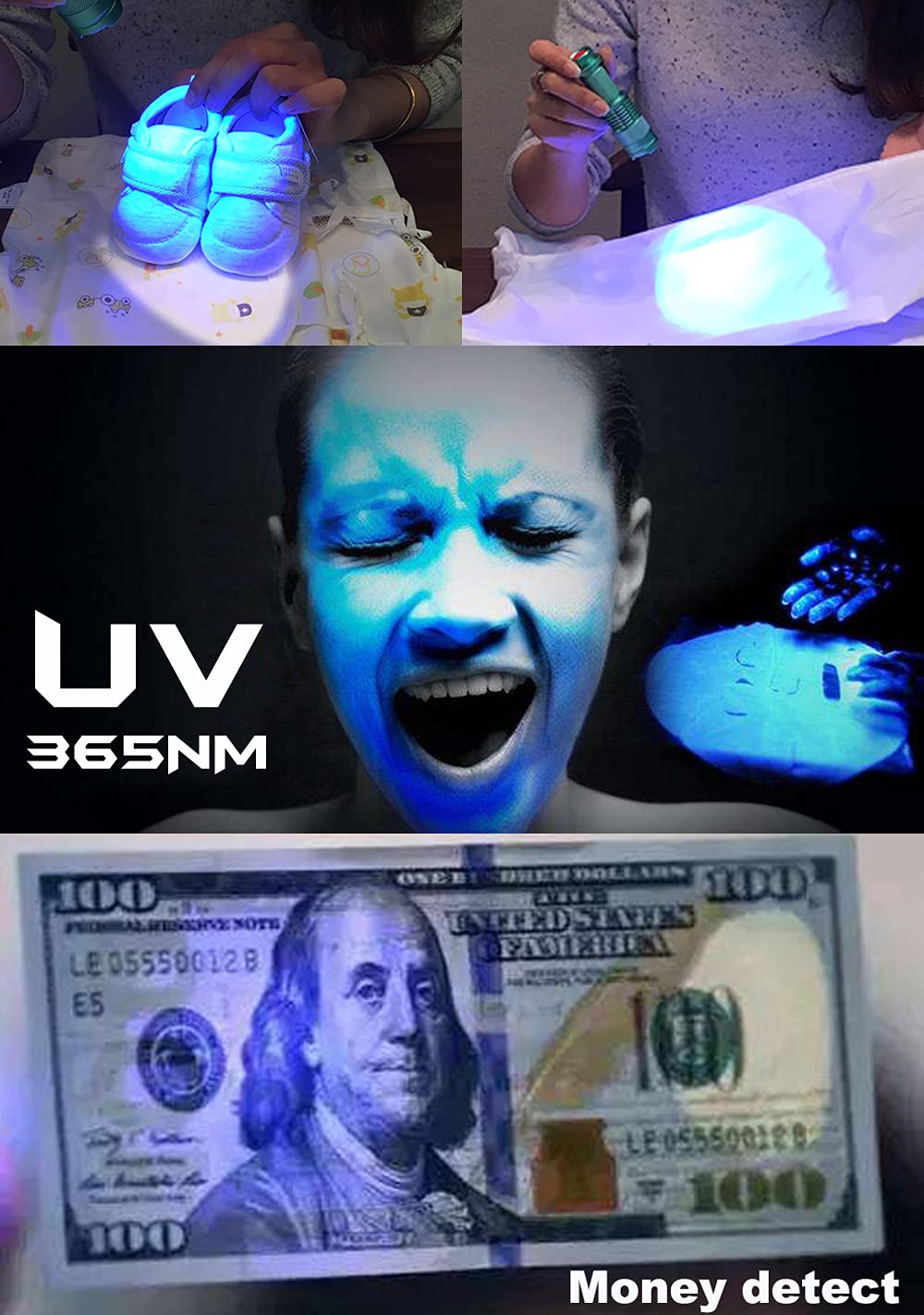 DARKBEAM USB 365nm UV Flashlight - Rechargeable Blacklight Detector for Pet Stains, Anti-Counterfeiting, Resin Curing - Portable Aluminum Mini