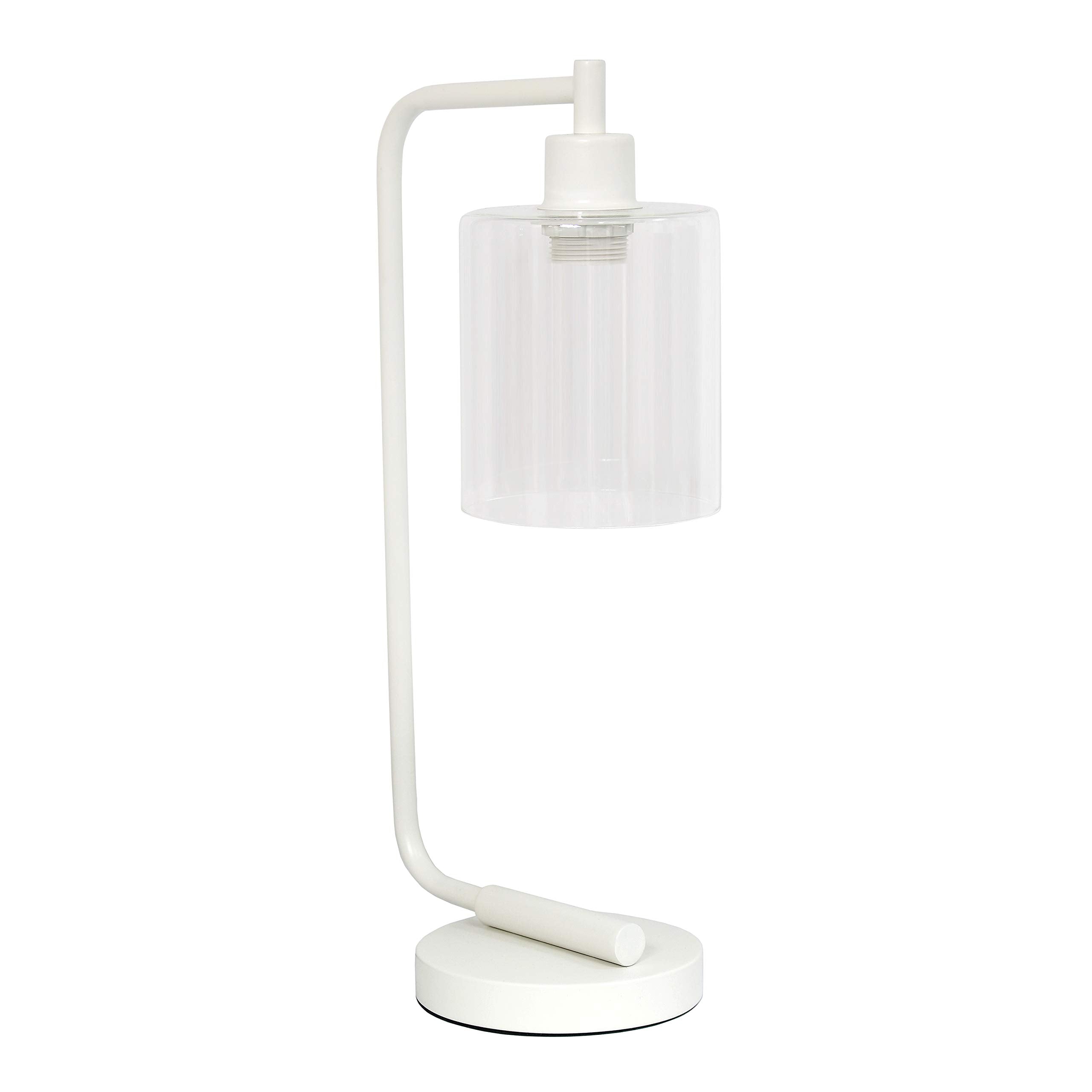 Simple Designs Bronson Industrial Iron Lantern Table Lamp, Glass Shade, White, Model LD1036-WHT, Regular Size