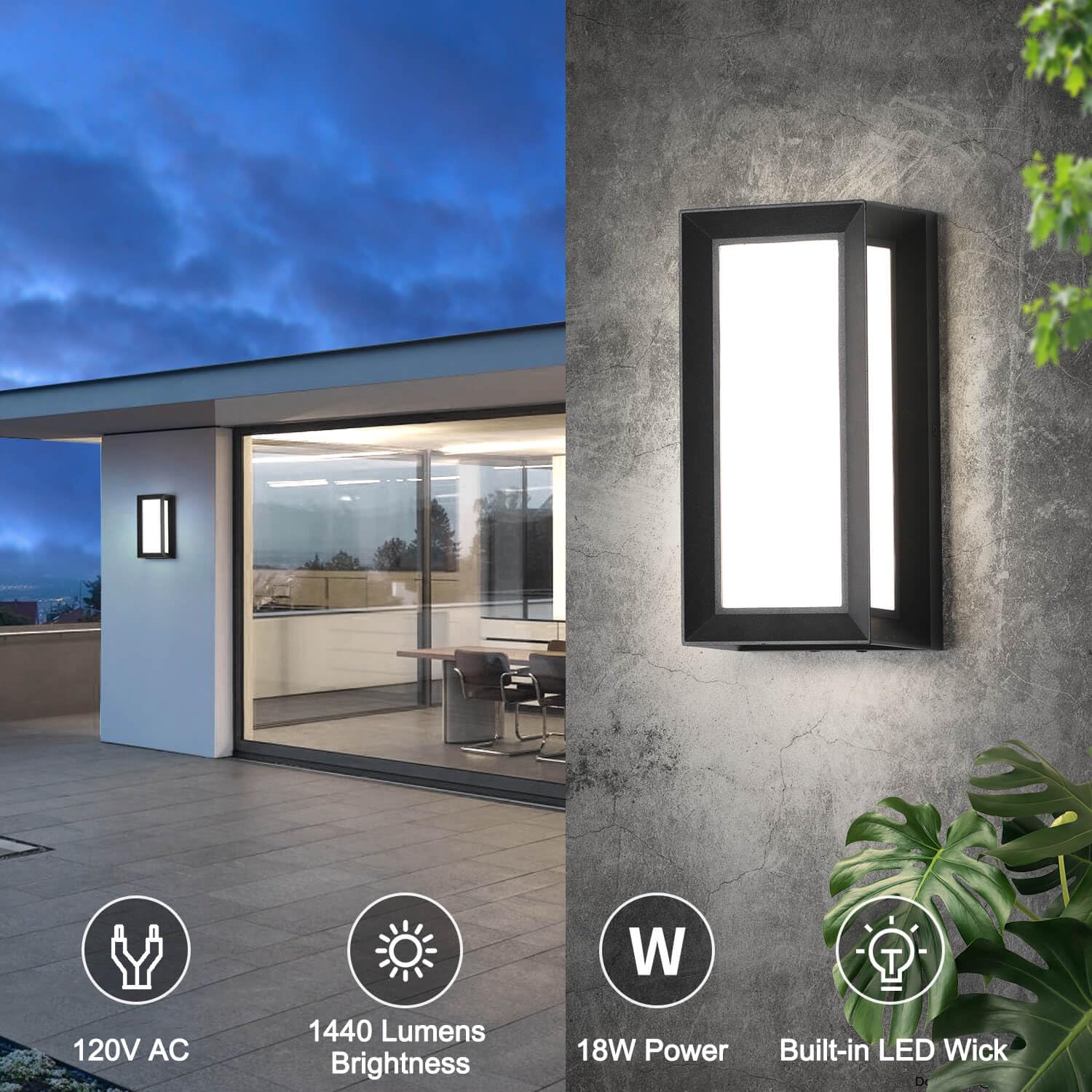 Tewei 2 Pack Modern Led Outdoor Wall Lights, 4000K Waterproof Sconce For Garage & Entrance