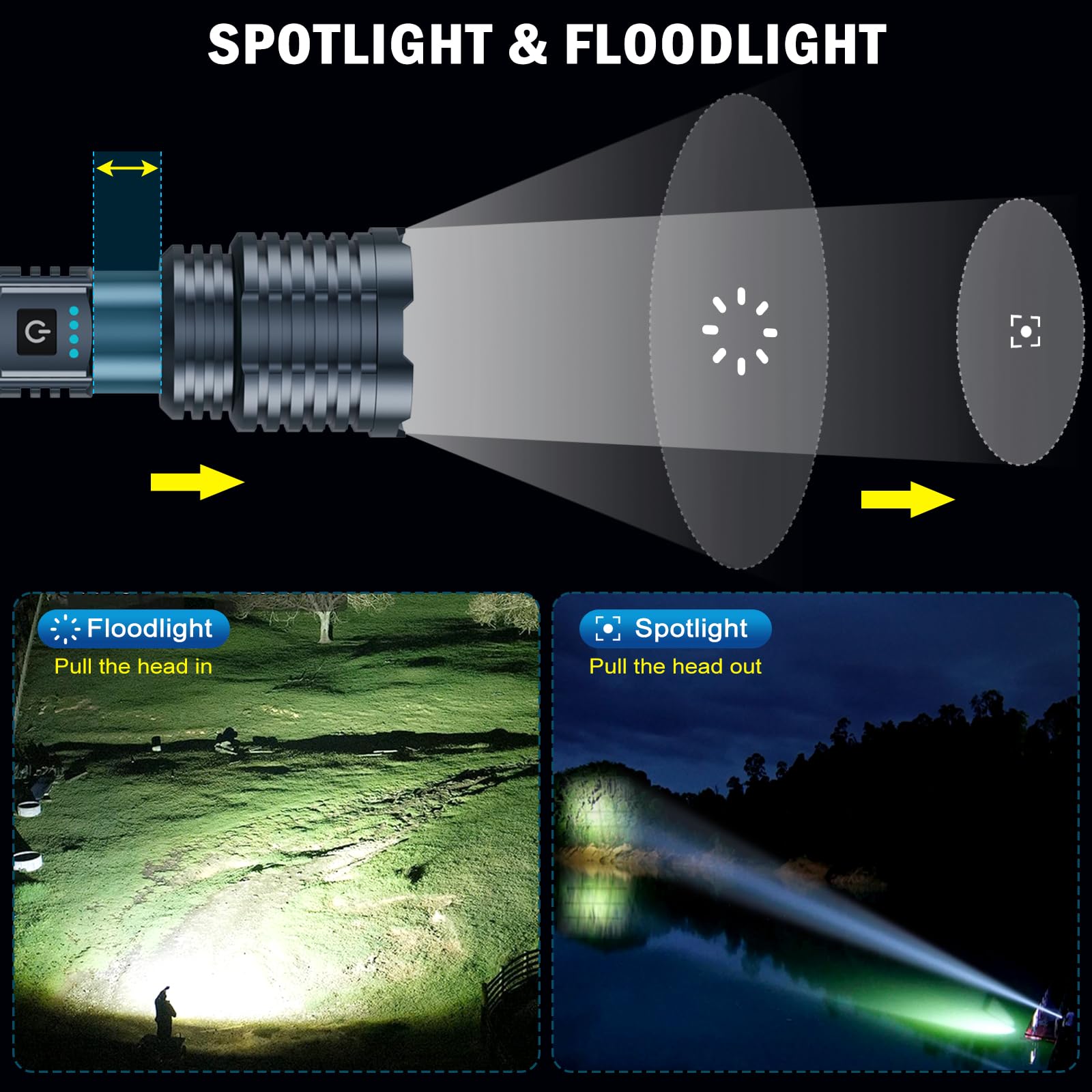 Baibian Super Bright LED Flashlight 1800000 Lumens, Rechargeable, Waterproof, Aluminum, Model XHP160-A8-GR, Gray, 5 Modes, 31H Runtime