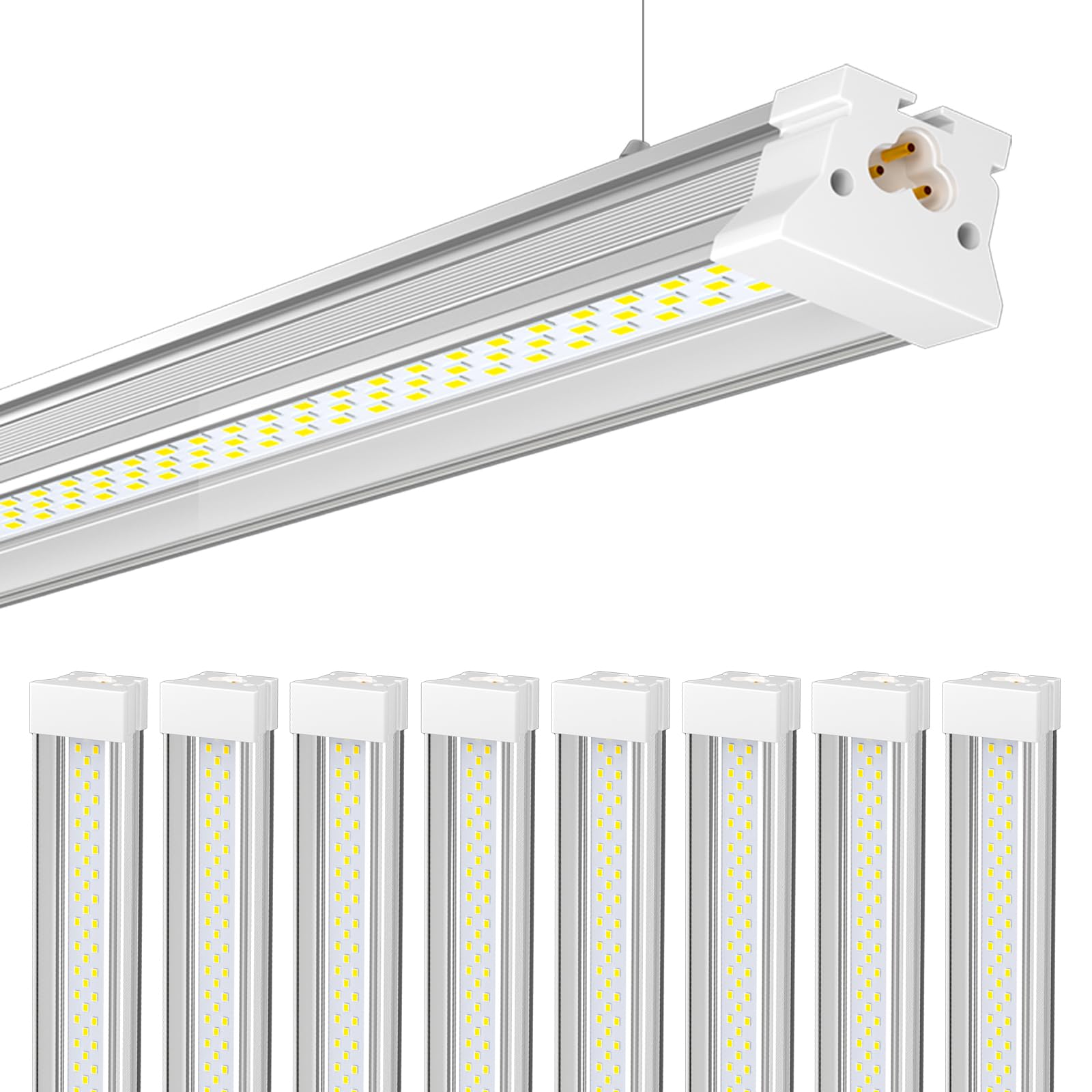 ONLYLUX 8 Pack 4FT Linkable LED Shop Light for Garage, Workshops, 6500K Cool Daylight 50W (300w Equivalent), Plug and Play, Hang