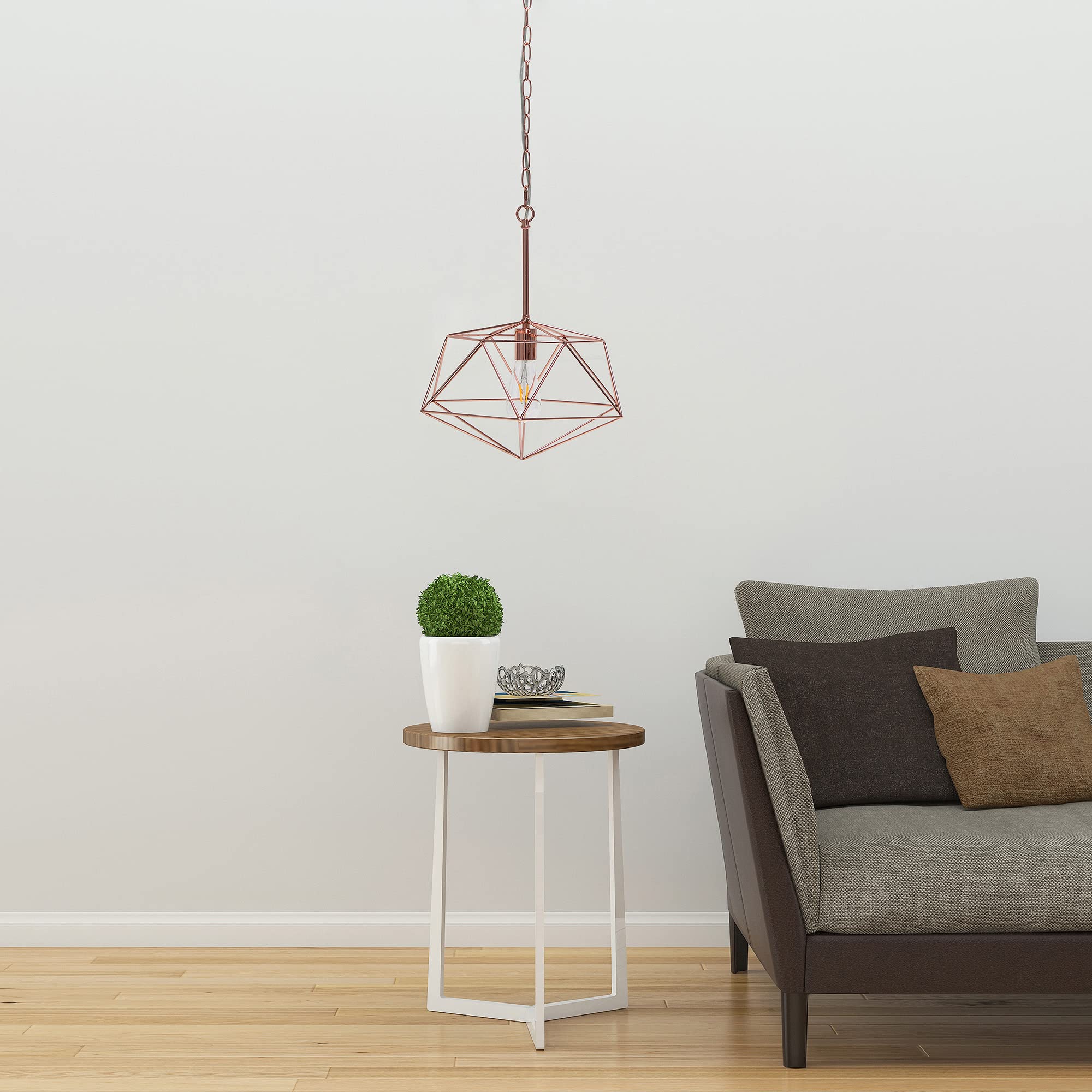 Lalia Home Modern Indoor Home/Office Bright 1 Light 16 Modern Metal Wire Paragon Hanging Ceiling Pendant Fixture - Rose Gold