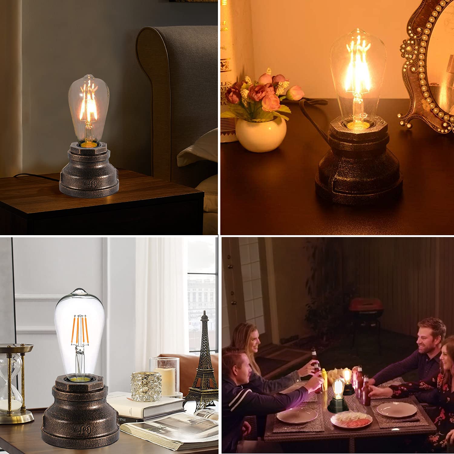Lovefindahome Vintage Touch Control Table Lamp,Edison 4W Led Dimmable Bulb Included,With 3 Levels Of Brightness,Small Desk Indus