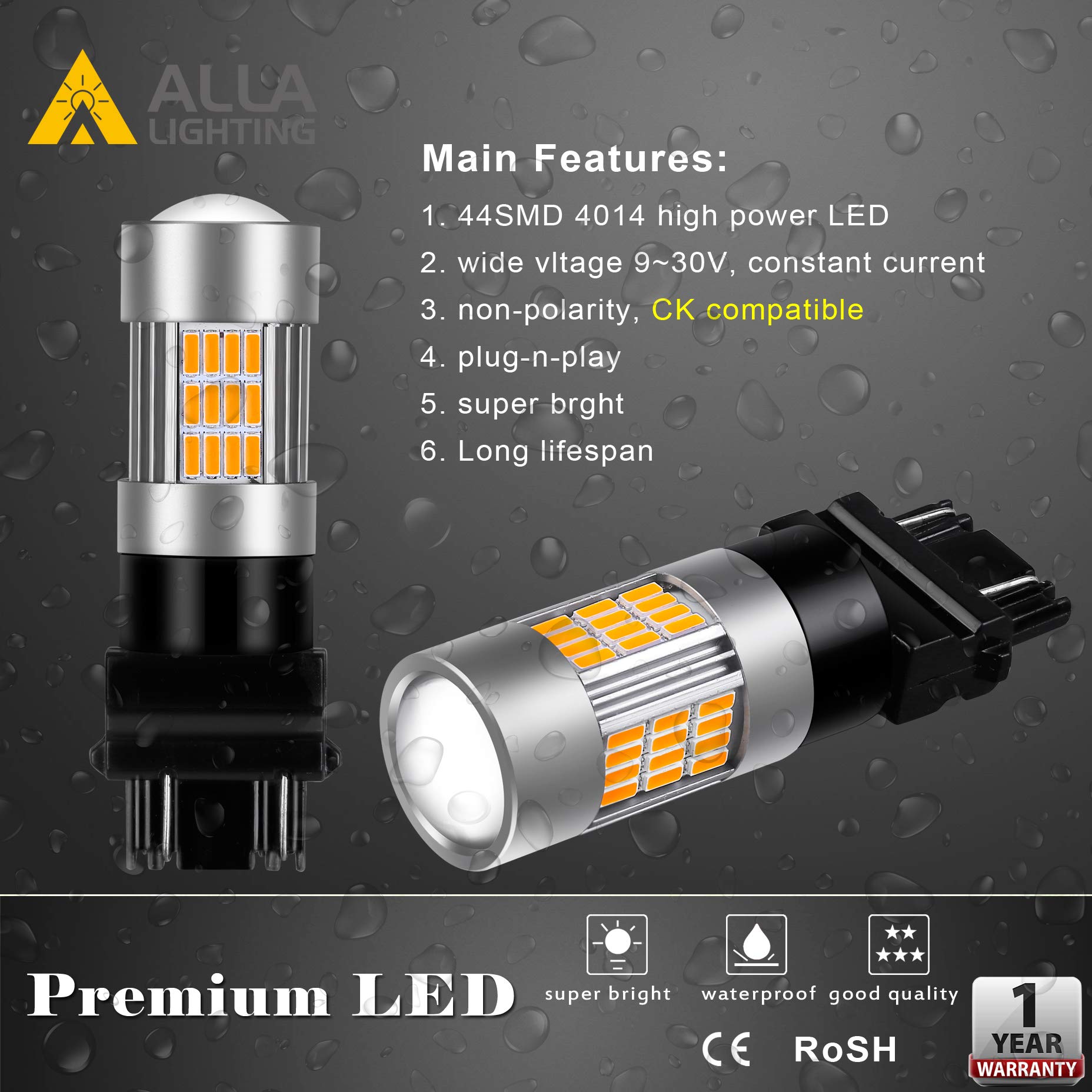 Alla Lighting Super Bright T25 Wedge 3156 3157 Led Amber Yellow Turn Signal Lights 3457 4157 3457Na 4157Na 5702Nak 3157A 3757 3056 3057 4057, High Power 4014-Smd Blinker Lamps