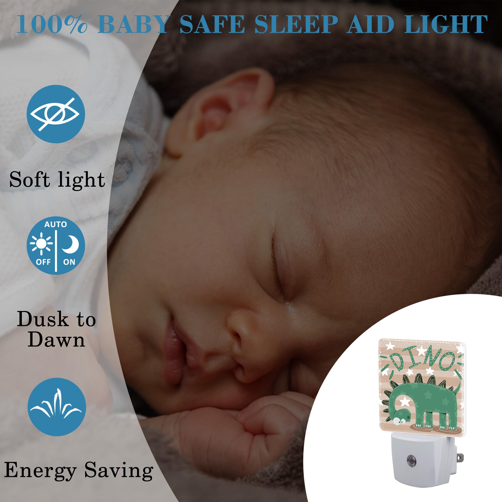 Uiaoiais Night Light For Kids Girls Boys, Cute And Funny Dinosaur Led Night Light Plug Into Wall With Dusk To Dawn Sensor For Ro