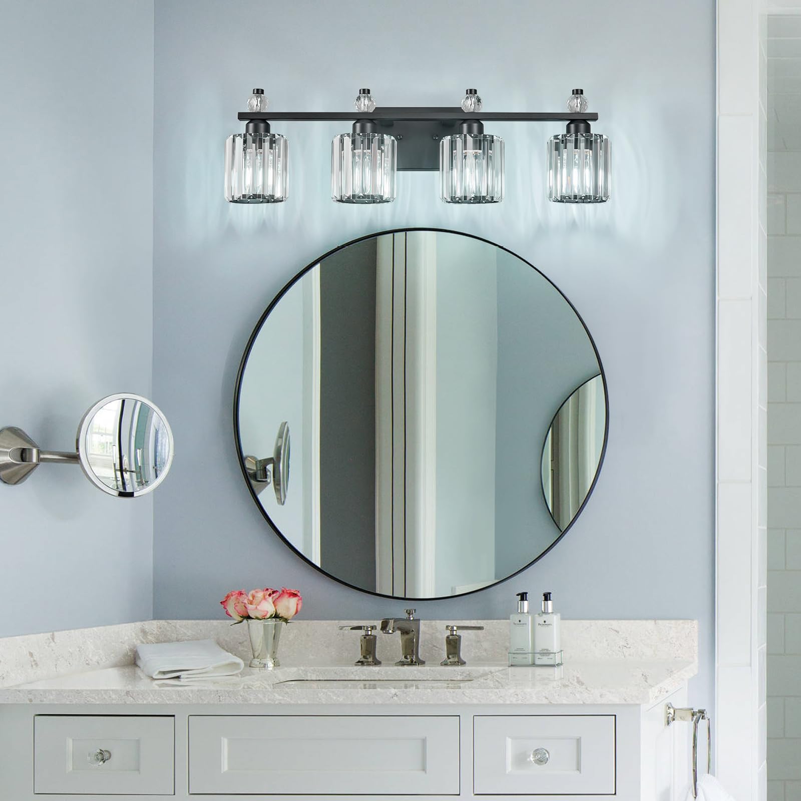 FDPBY Bathroom Vanity Lights 4-Light Metal Crystal Sand Black Fixture Model 291