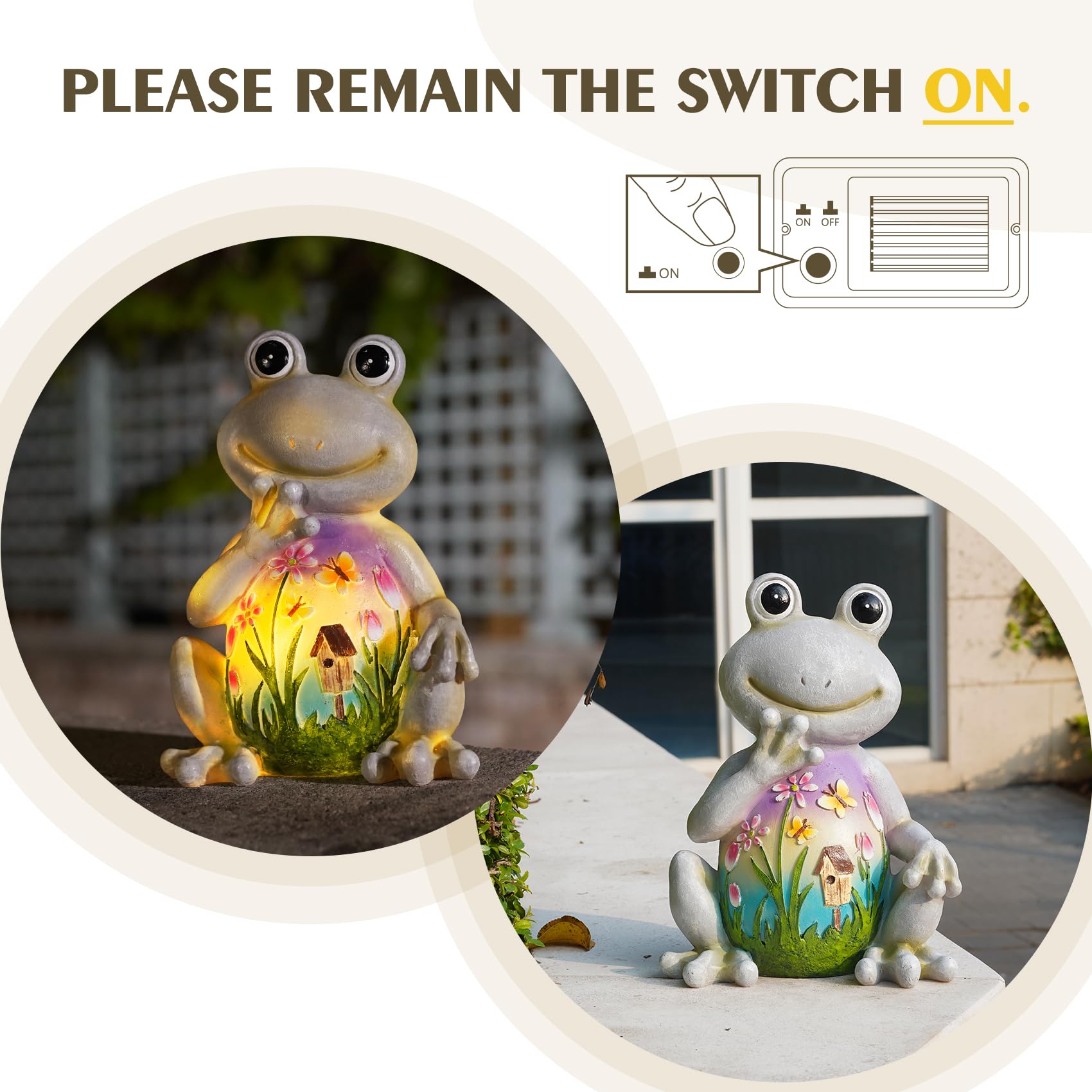 Mininova Solar Frog Garden Statues With Hand-Painted Pattern Resin Yard Decorations Outdoor Sculptures For Patio Porch Housewarm