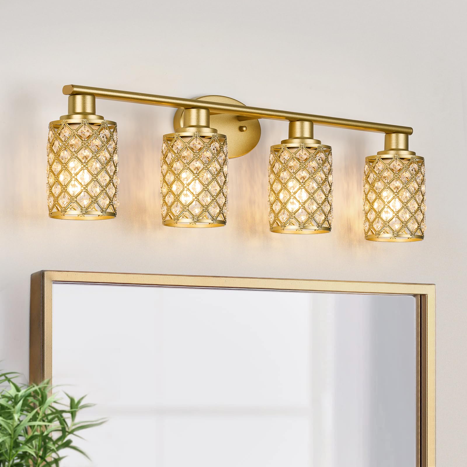 Niloah 4 Light Gold Vanity Light Fixtures, Modern Farmhouse Vanity Light, Bathroom Lights Over Mirror,Crystal Vanity Lighting Fixtures For Bathroom,Powder Room