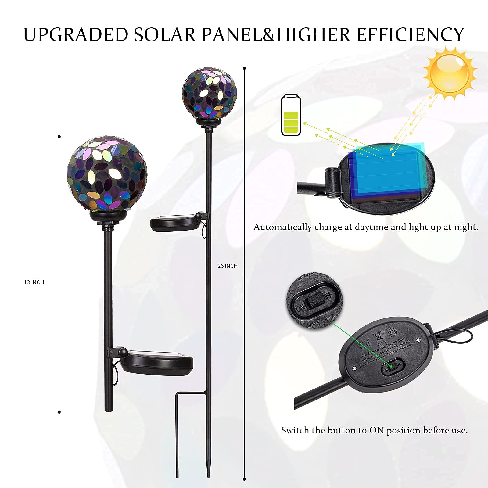 Vcuteka Mosaic Solar Lights - Waterproof Led Garden Stake Light For Lawn & Patio Decoration, Purple