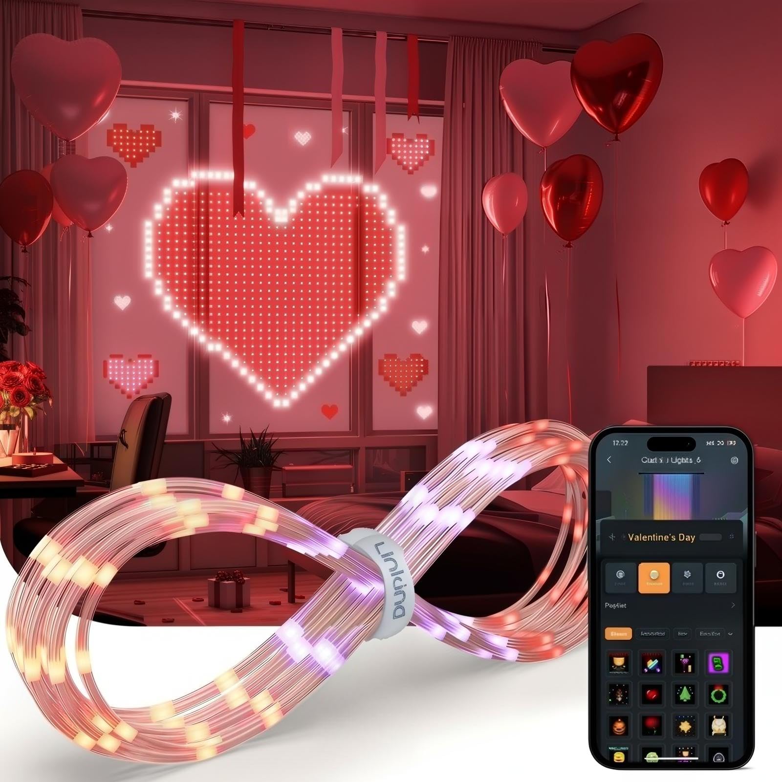 Linkind Smart Curtain Lights - APP Control, AI Pattern GIF Display, Works with Alexa Google Home, 400 LEDs Color Changing Lights