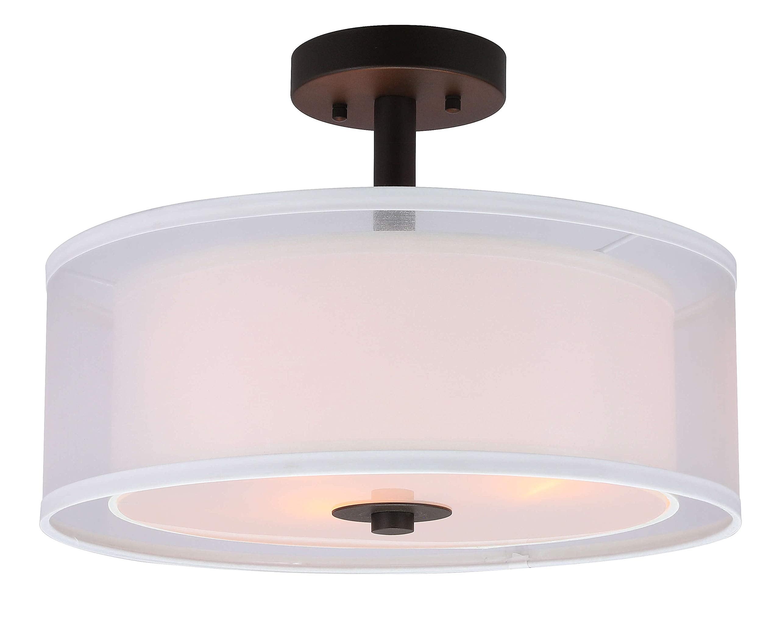 Xinbei Lighting Semi Flush Mount Ceiling Light, 3 Light Drum Semi Flush Light, 16'' Close To Ceiling Light With Fabric Shade In 