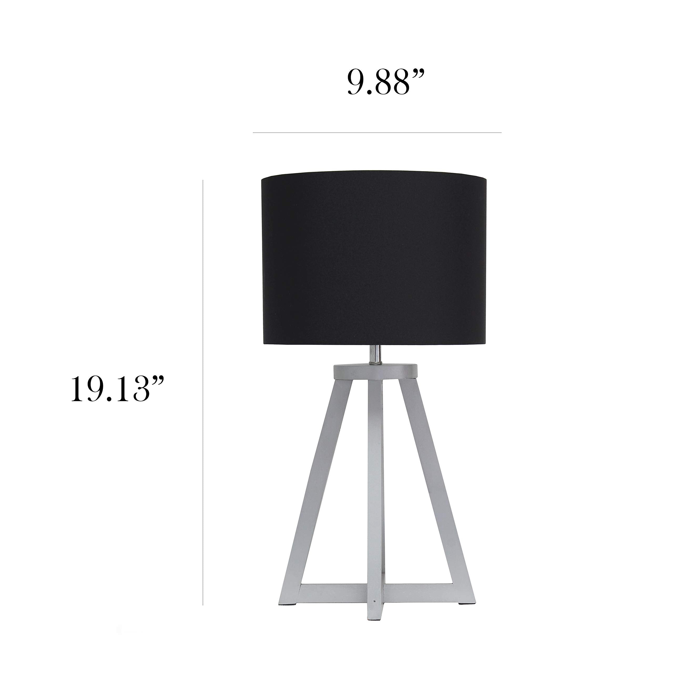 Simple Designs LT1069-GYB Table Lamp, Triangular Wood Fabric Shade, Gray/Black, 9.88"D x 9.88"W x 19.13"H
