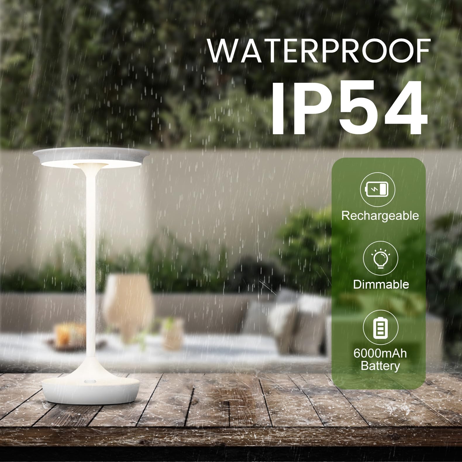 Tpczqj Led Cordless Table Lamp Rechargeable-Portable Battery Operated Lamps, 3 Color Touch Dimming Waterproof Light For Patio/Re