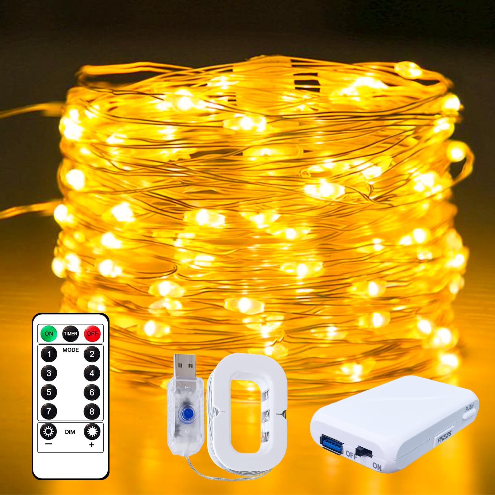 FWYWNL USB Fairy Light, 16ft 50 LED, Remote Control, Waterproof, 2 Pac, Warm Colour