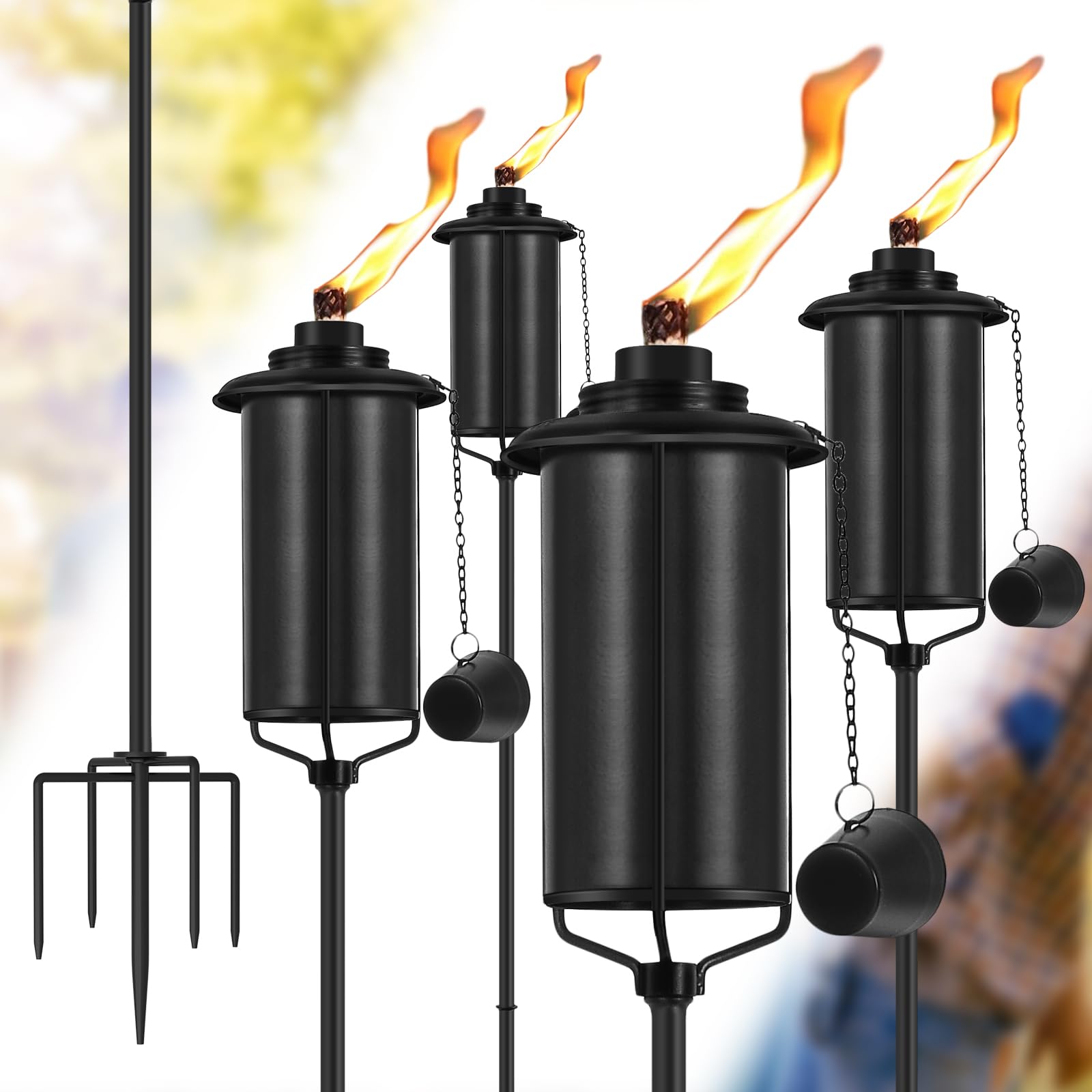 ZSPENG 4-Pack Garden Metal Torches  60 Upgraded Citronella Torches with 5-Prong Grounded Stakes  16 oz Heavy-Duty Outdoor Torch Lights for Patio  Pathways  and Parties (Ultra-Stable Design)