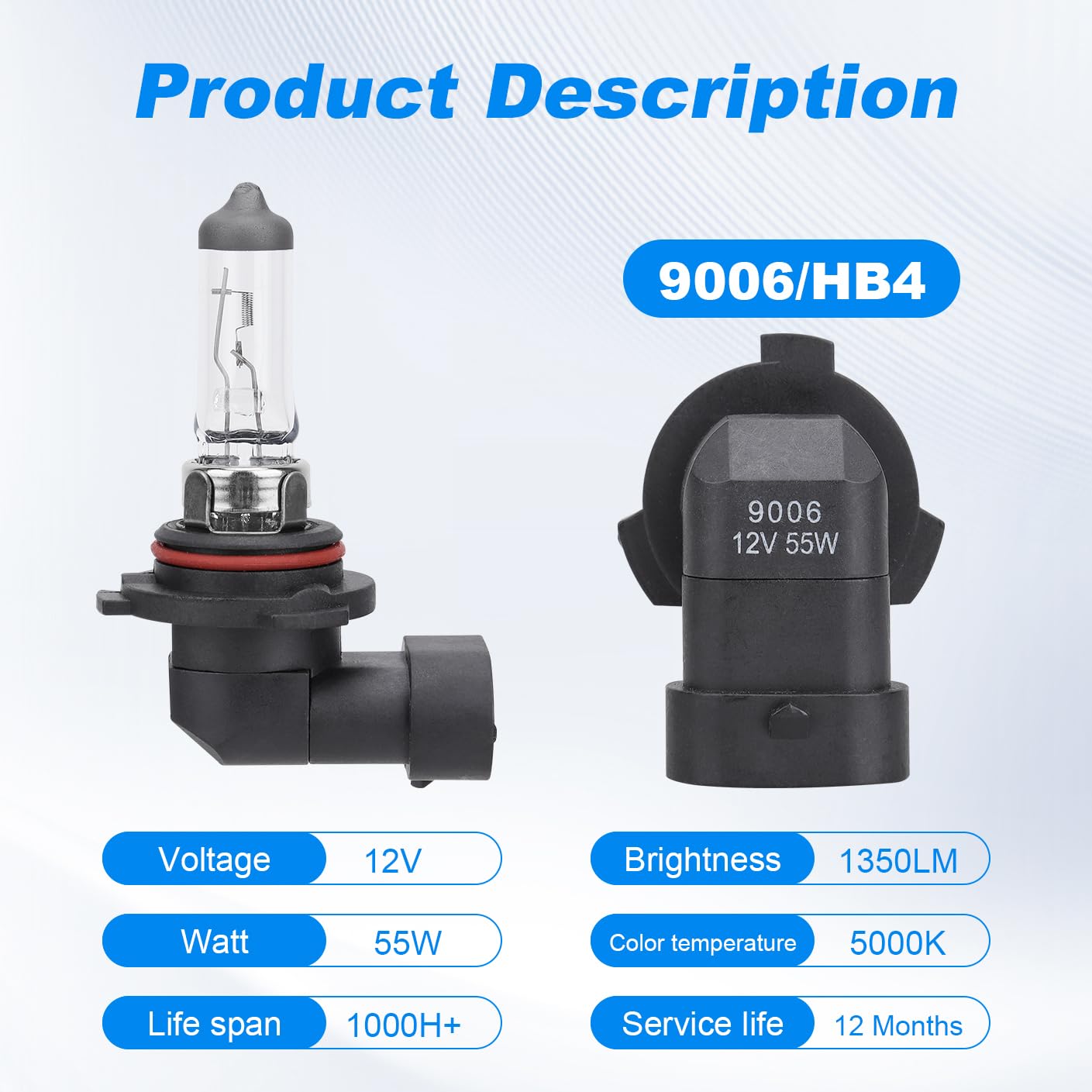 Safego 9006 Halogen Headlight Bulb, 12V 55W, 5000K, 2 PCS, Auto Car Low High Beam Light for Fog Light Replacement