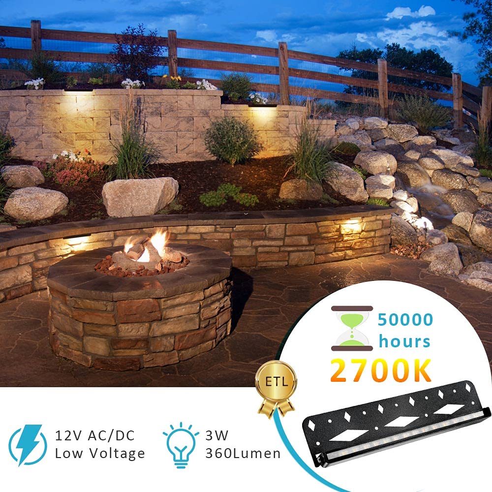 Teekuv 12 Inch LED Hardscape Lighting, 8 Pack, 2700K Warm White, IP65 Waterproof, Low Voltage, Stainless Steel, 50,000 Hours Lifespan