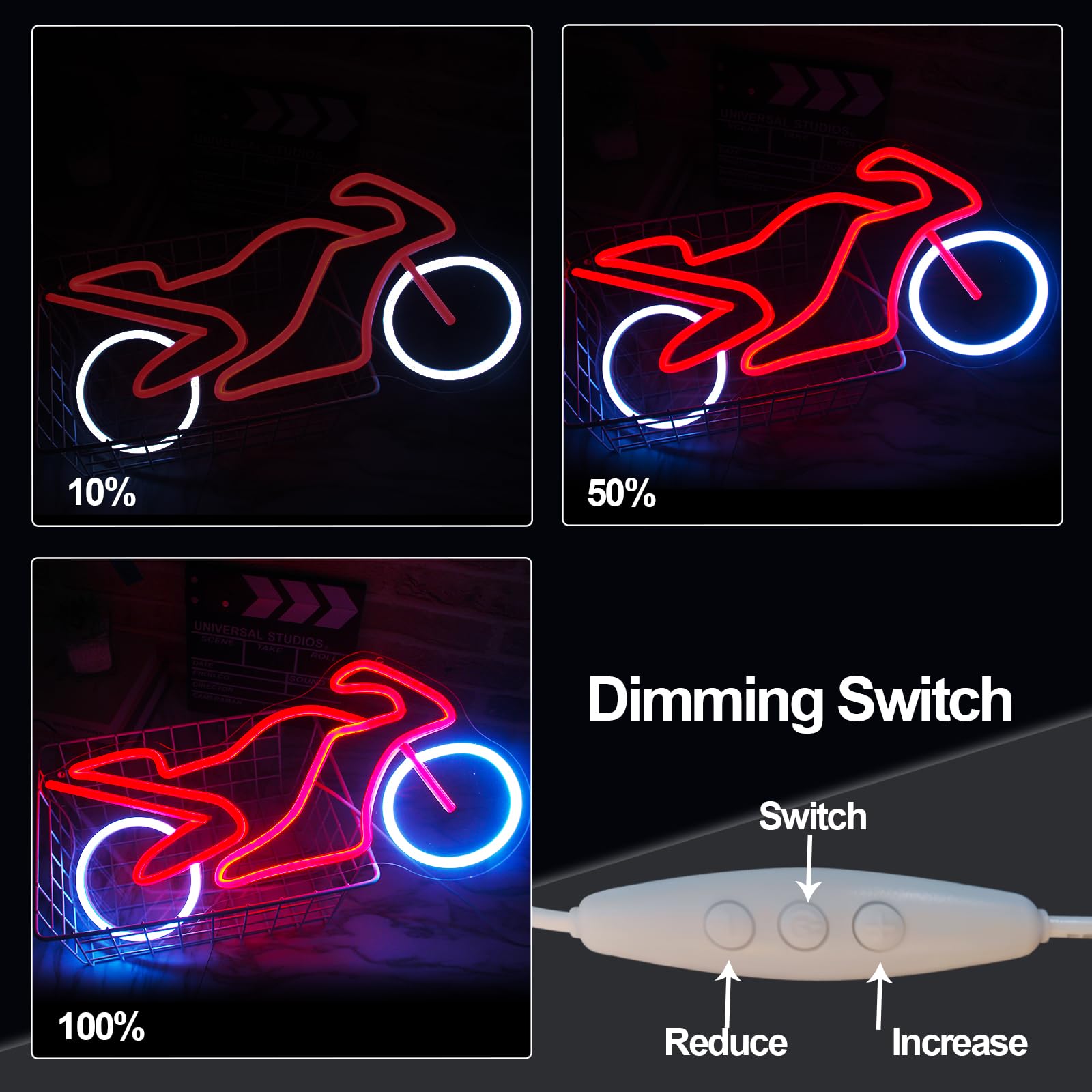 Jesalah Motorcycle Neon Sign Dimmable USB Light 20cm x 42cm Red White Model CX-motorcycle