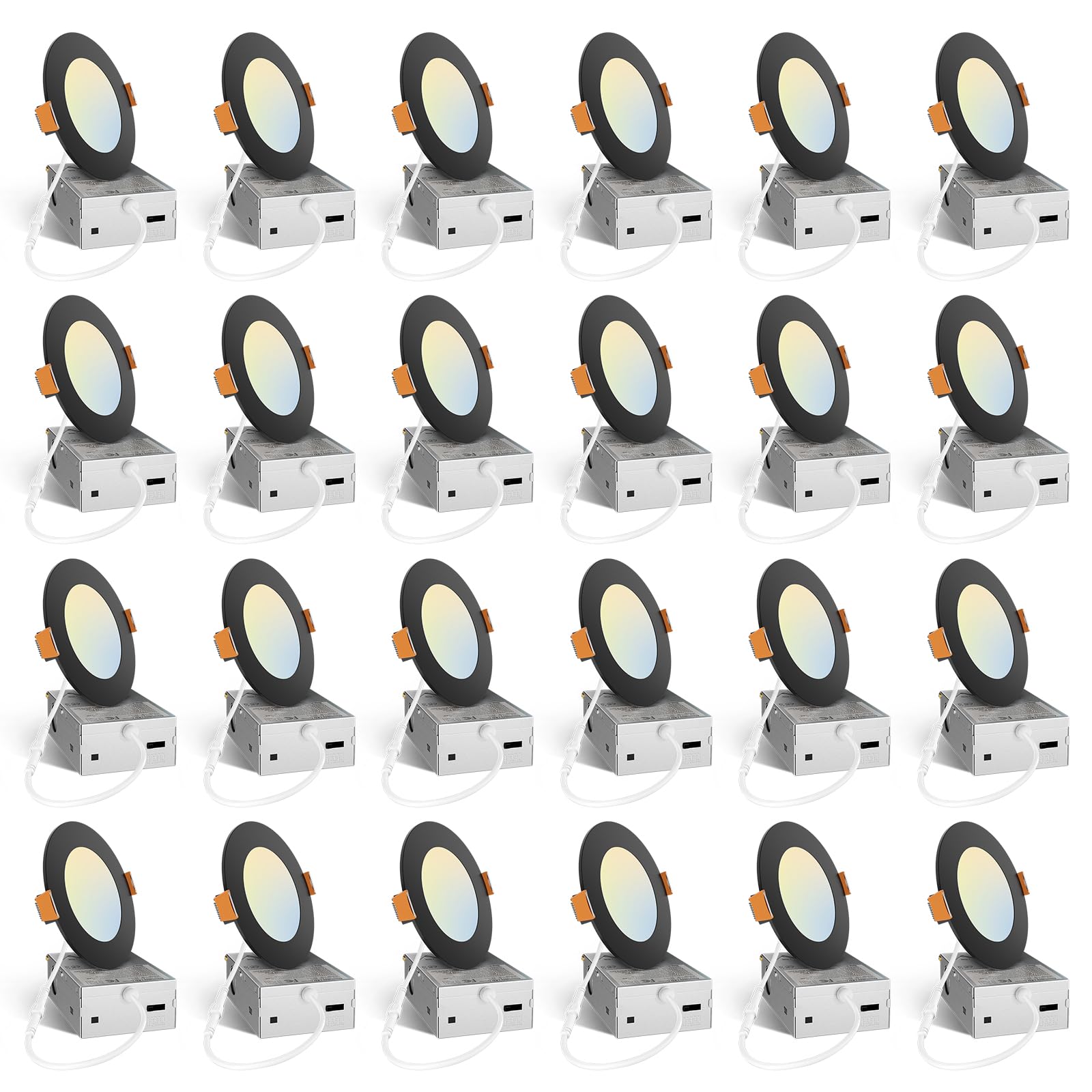 Amico 24 Pack 4 Inch Black 5Cct Ultra-Thin Led Recessed Ceiling Light With J-Box  2700K/3000K/3500K/4000K/5000K Selectable  10W Eqv 70W  Dimmable Canless Downlight  800Lm High Brightness  Etl  Fcc