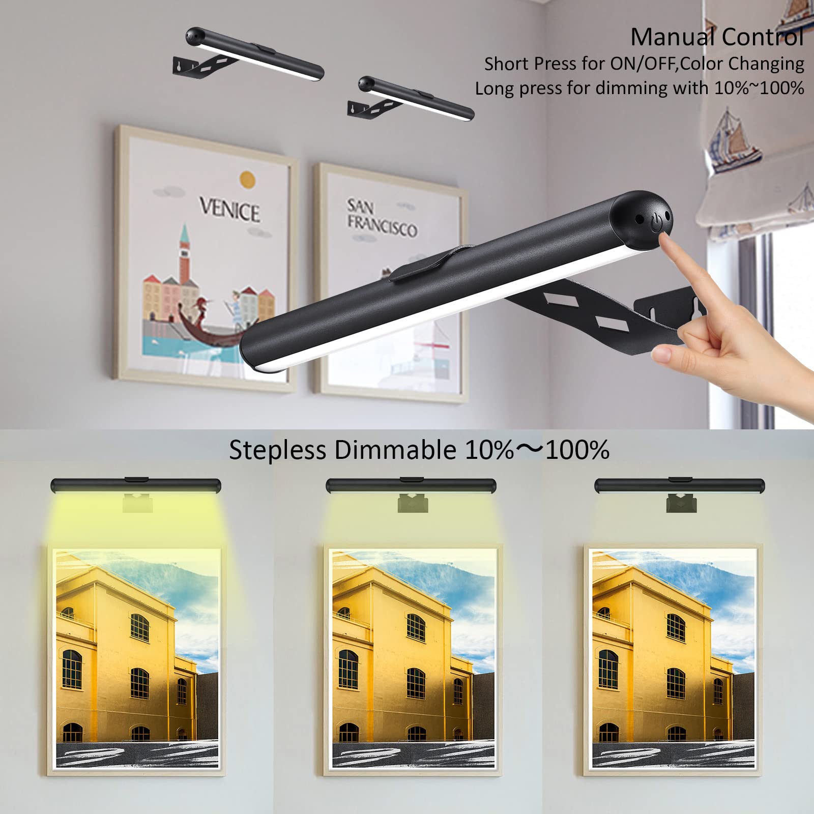Vigmoj Rechargeable Picture Light Battery Operated, Wireless Painting Light With Remote Control,Metal Art Light Display Lamp,3 M